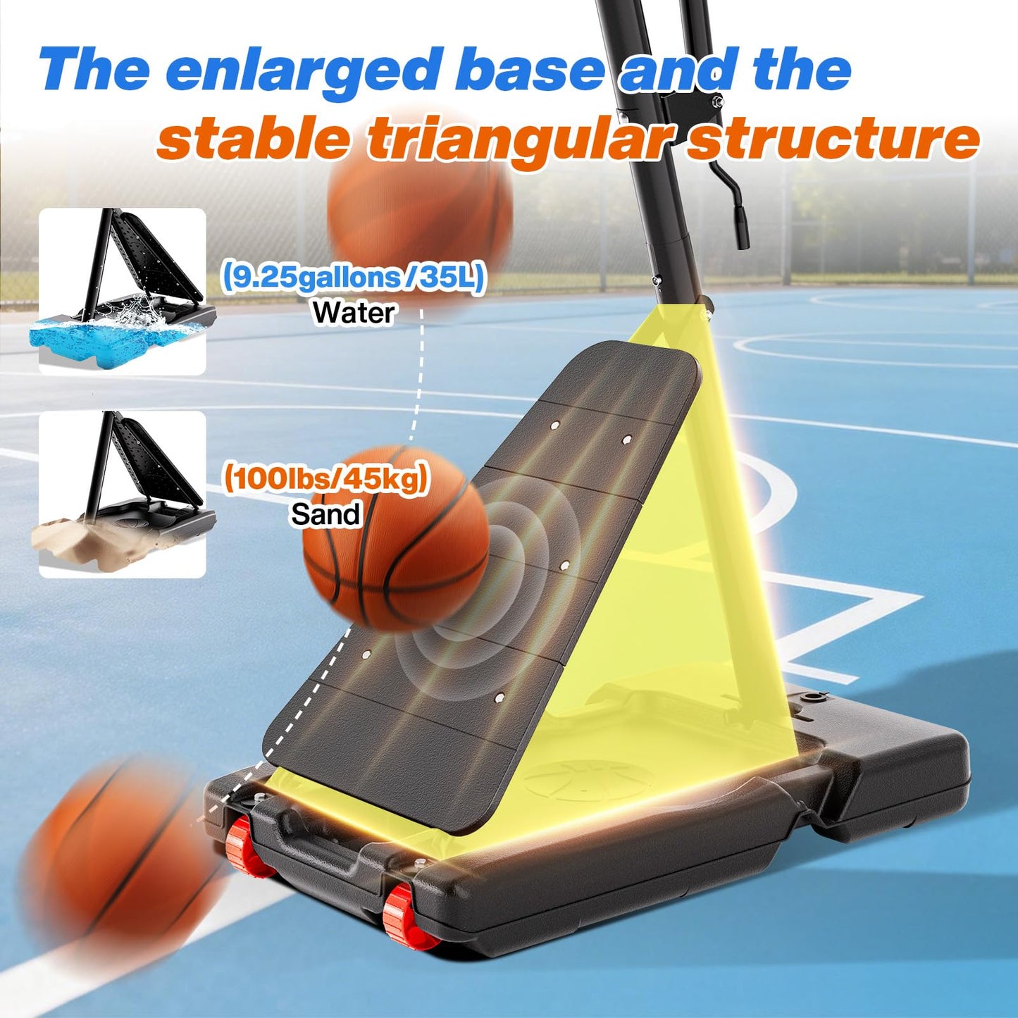 AWII SPORT Basketball Hoop Outdoor 40Inch Impact Backboard, 5.3-10FT Height Adjustable Basketball Hoop Goal System with Portable Wheels for Adults (Black, 40inch Backboard)