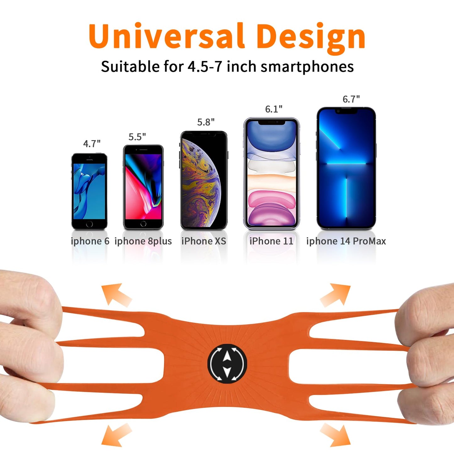 HLOMOM 3in1 Phone Holder for Running,Arm Band/Wrist Holder/Bike Mount,Phone Armbands 360° Rotation & Detachable Fit All 4.5-7" Phone for iPhone 17/16/15/Pro/14/13/12/mini/Pro Max/XS/XR (Orange)