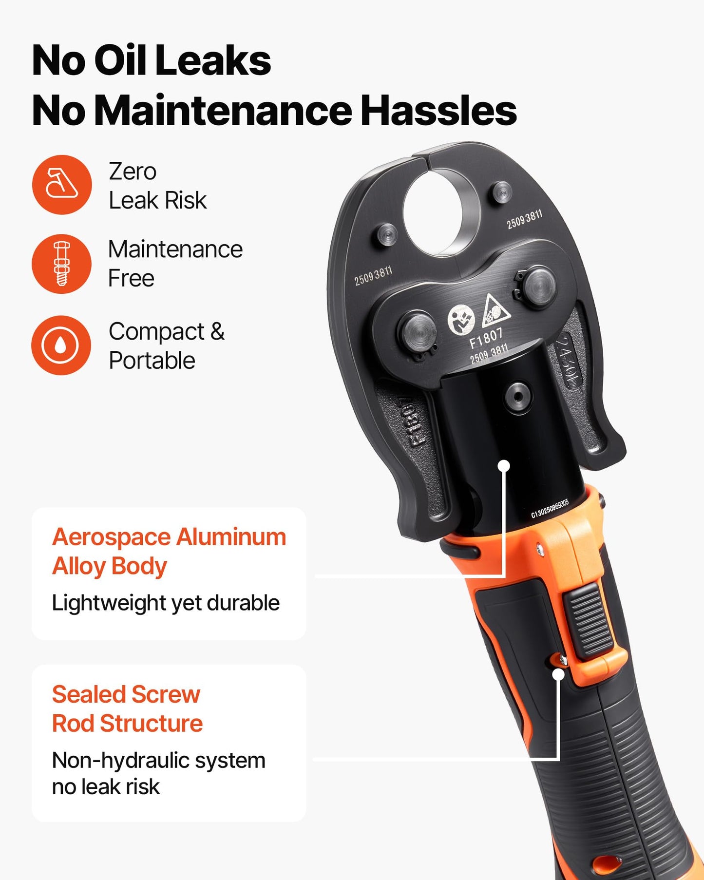 VEVOR Cordless Mini Press Tool, 18V Electric Pipe Crimping Tool for 1/2", 3/4", 1" PEX Pipe Copper Rings, 24KN PEX Press Tool with 2pcs Battery, Fast Charger & Carrying Case - Meet ASTM F1807 Standard
