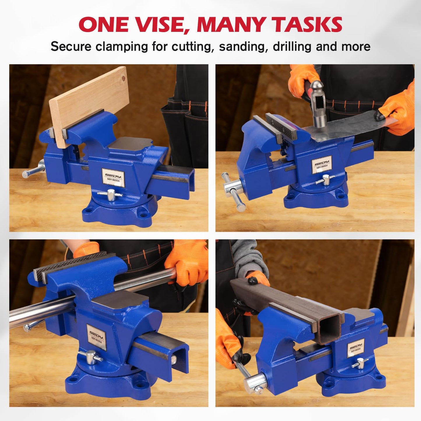 6-Inch Bench Vise with Jaw Pads, Heavy Duty Workbench Vise with Anvil, 360° Swivel Locking Base, 4500 lbs Clamping Force Bench Vice for Woodworking, Drilling, Pipe Cutting