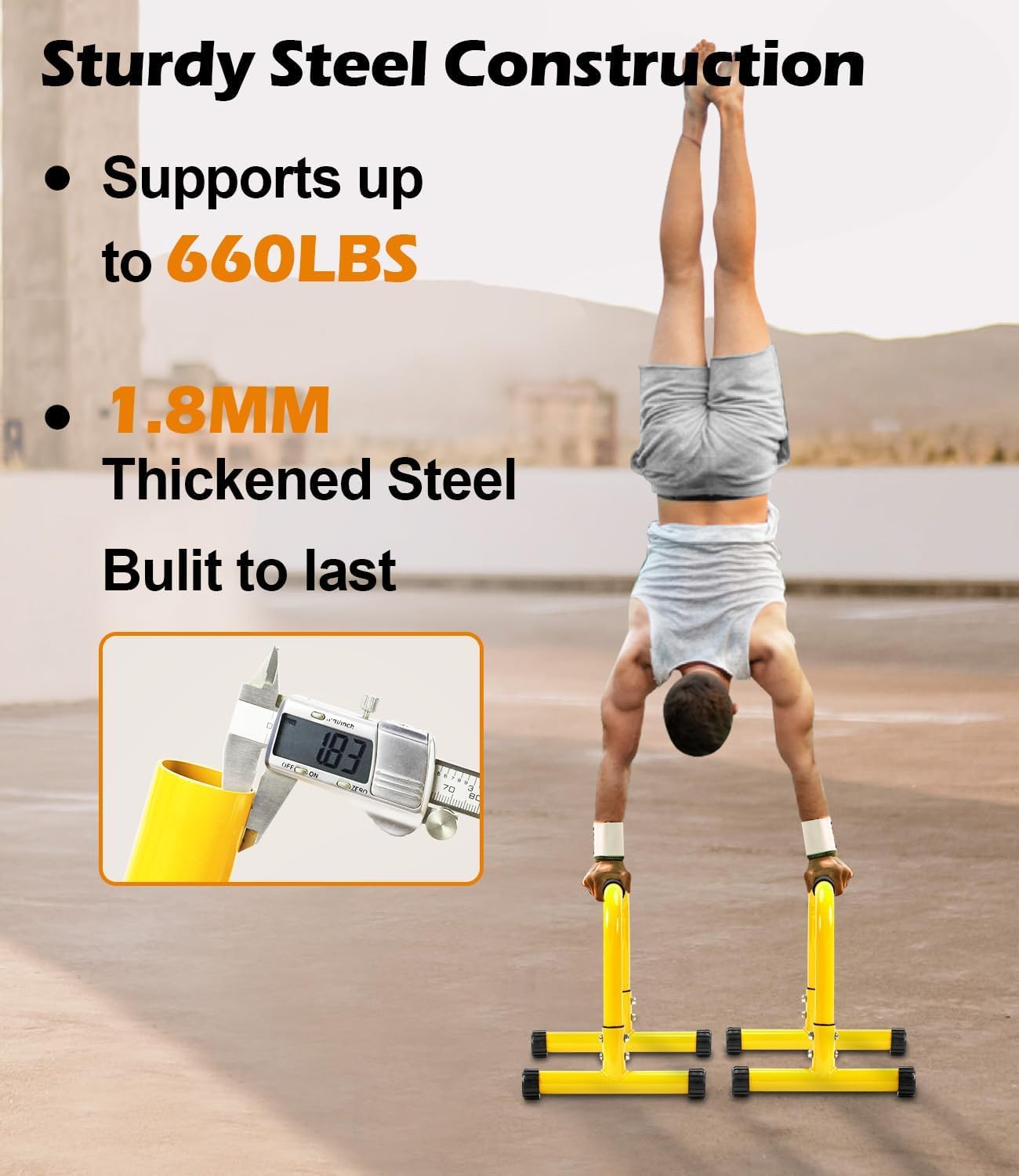 TABEKE Push Up Bar, 14'' High Steel Parallettes & Dip Bar with Full Coverage Foam Handle, Heavy-Duty Calisthenics Parallel Bars for L-Sit, Dips, Home Gym Strength Training Workout