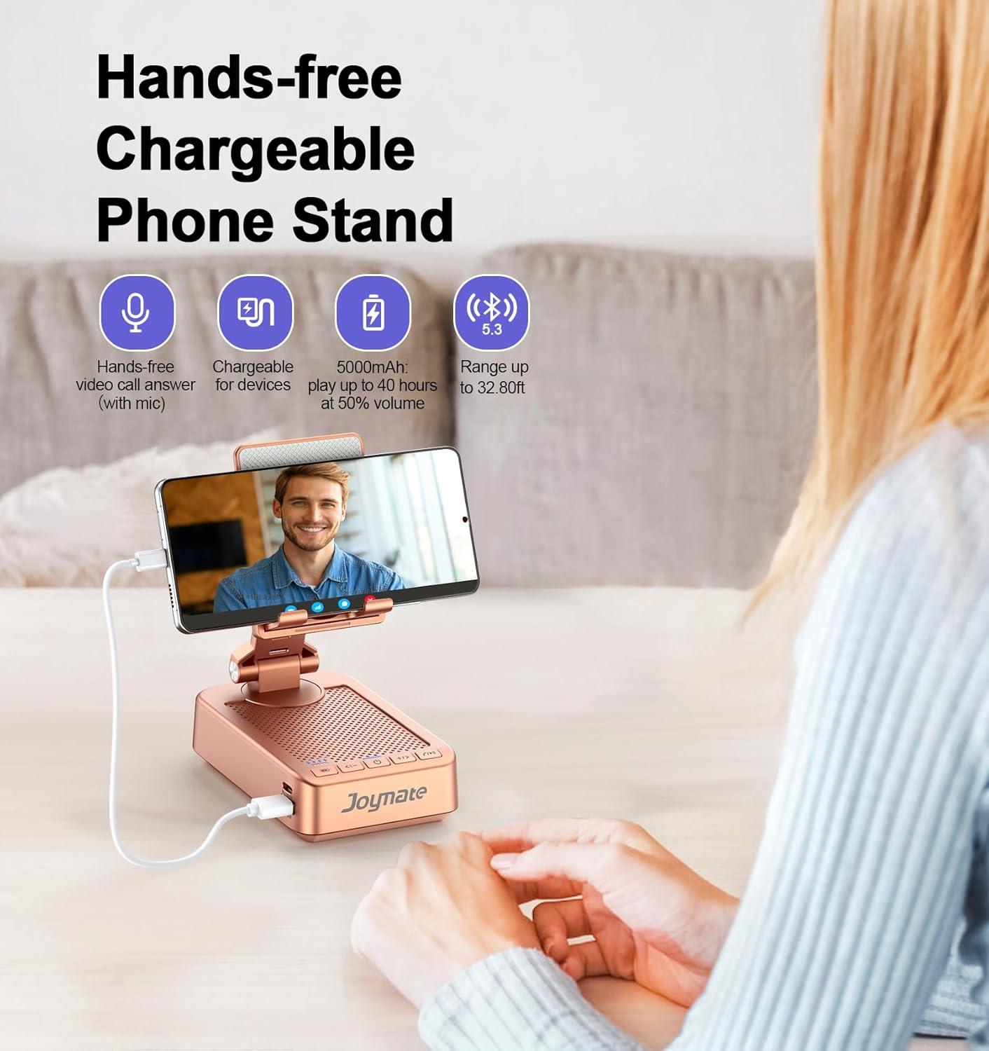Joymate 360 Gifts for Women Girls, Bluetooth Speaker Phone Stand with Charging Function Rotable Adjustable Cell Phone