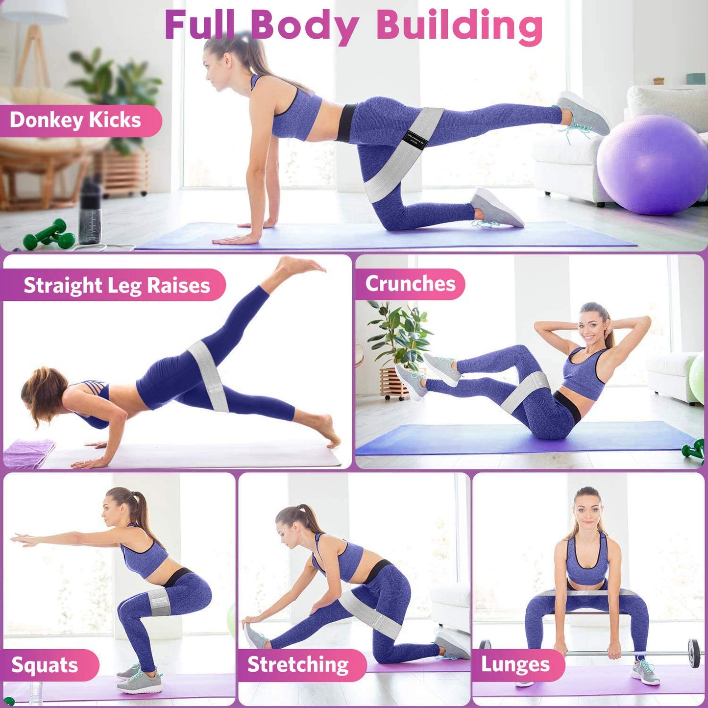 Booty Resistance Bands Set, Renoj Non Slip Hip Exercise Bands for Legs and Butt Women [3 Set]