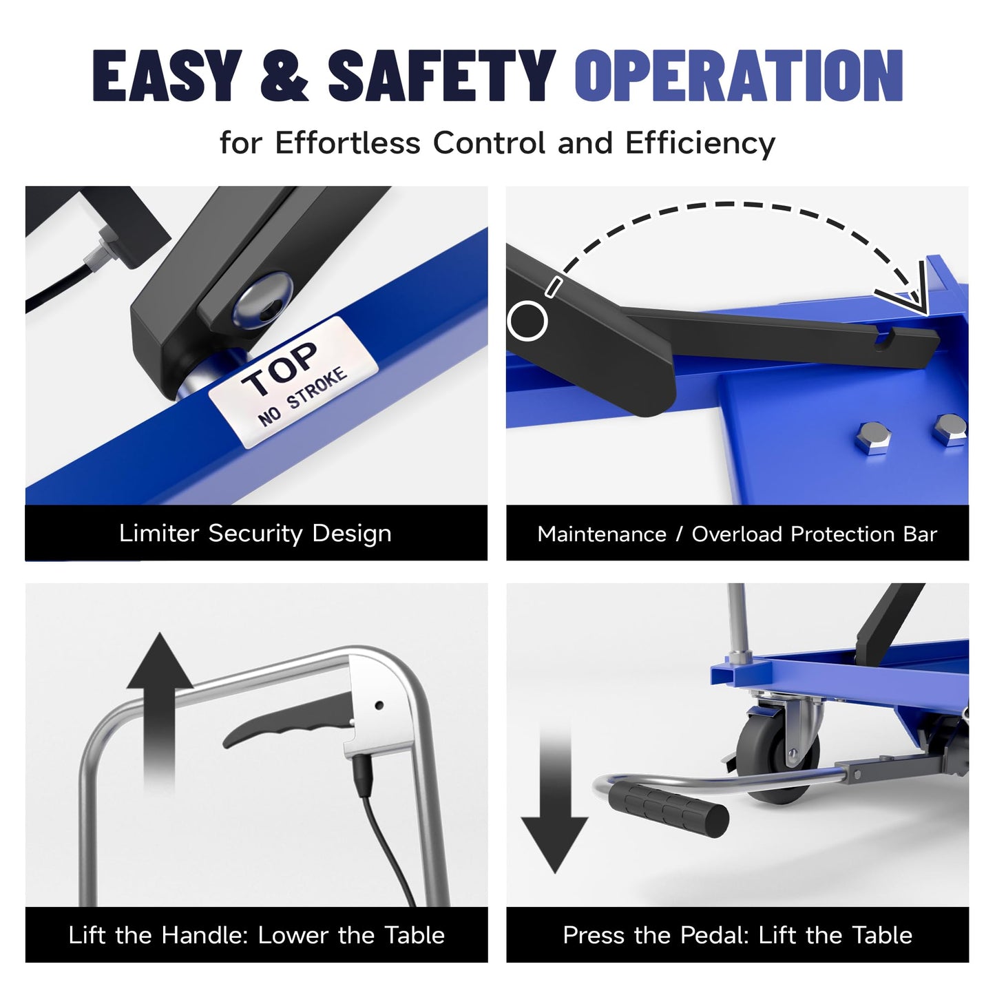 StructoMax Hydraulic Lift Table Cart - 330lbs Capacity, Easy Operation and Swivel Casters with Brakes - Double Scissor Lift for Material Handling and Transportation, Blue