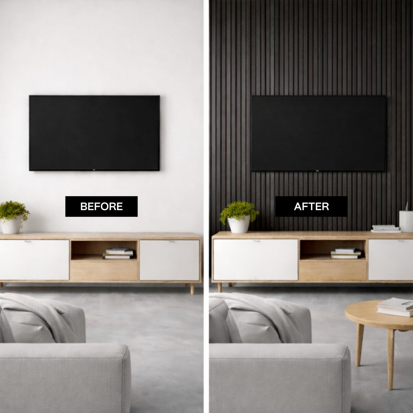 2-Pack Acoustic Wall Panels - Wood Slat Wall Decor - Soundproof Panels