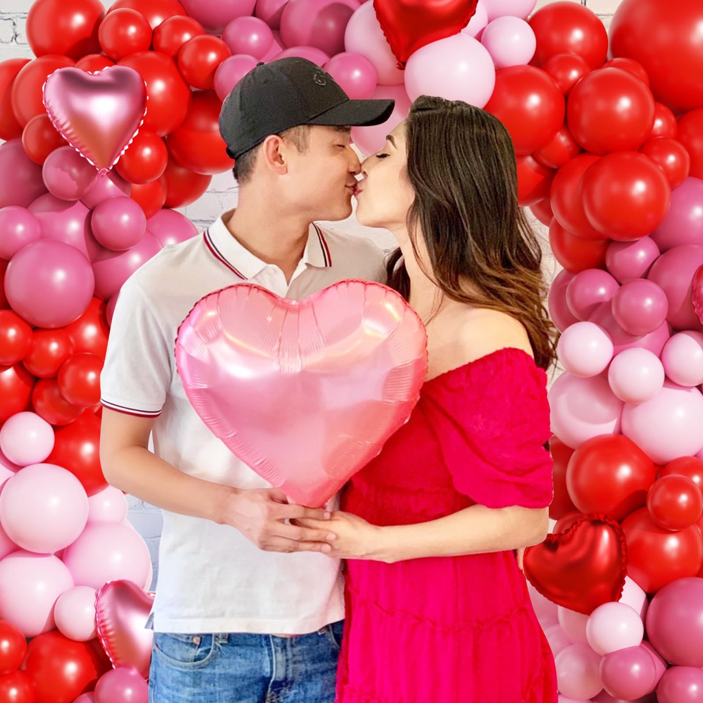 Valentines Day Balloon Arch Kit, Valentine Pink Red Heart Balloons with Rose Petals for Bachelorette Bridal Wedding Memorial Engagement Birthday Galentines Romantic Valentines Party Decorations