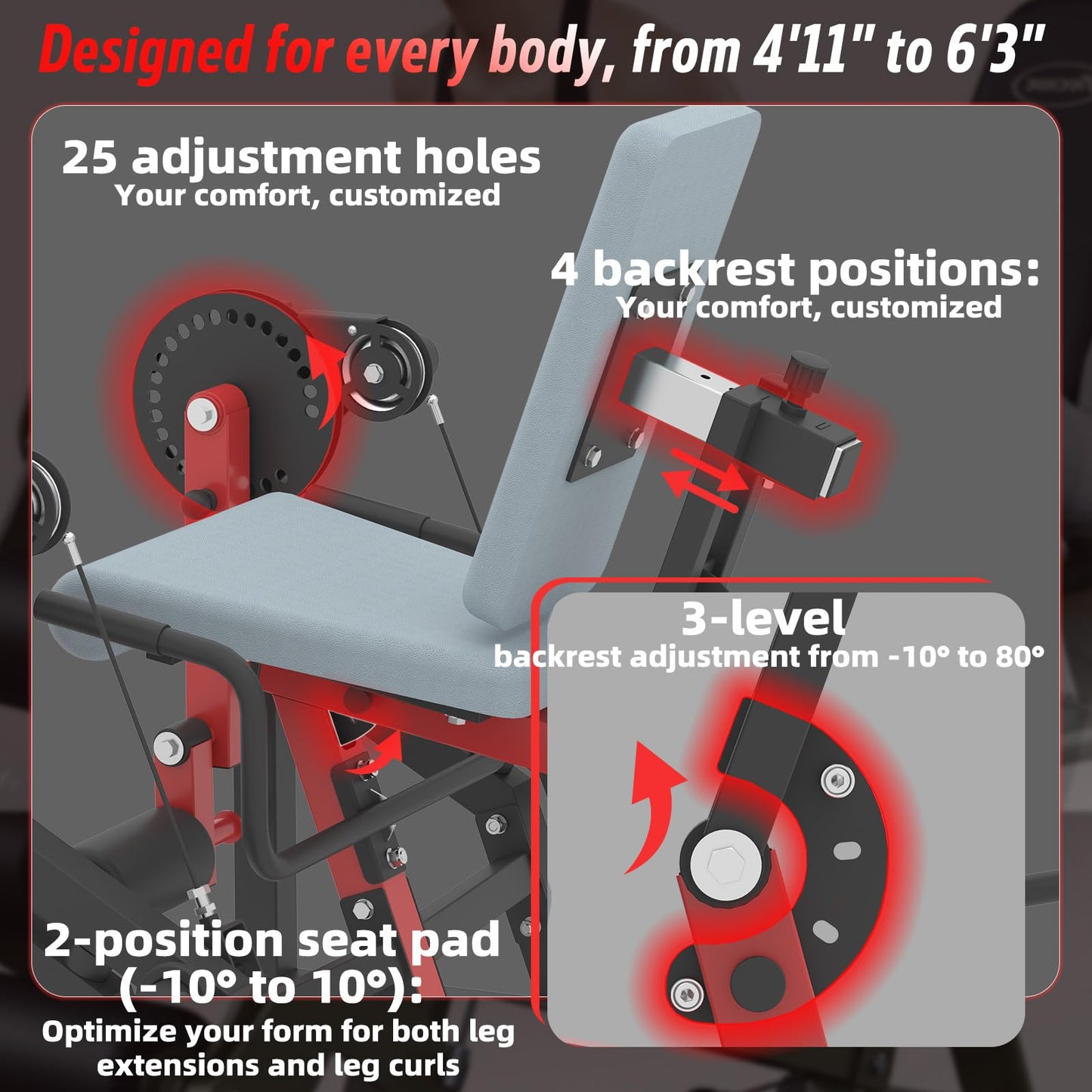 Leg Extension and Curl Machine feat Unilateral & Bilateral, Convertible Seated Leg Extension and Lying Leg Curl Bench for Home Gym, Quad and Hamstring Lower Body Leg Workout Equipment