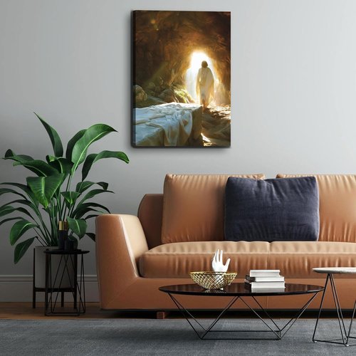 Jesus Canvas Wall Art - Resurrected Savior Leaves the Tomb Decor | 12x16 Inch Print for Home & Church