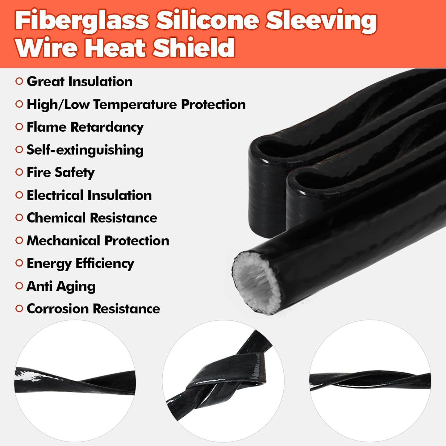 Amerbro 3/4" 4 3/4" x5FT) ID Heat Shielded Fire Thermo Armor Fire Sleeve Silicone Coated Fiberglass Heat Protection