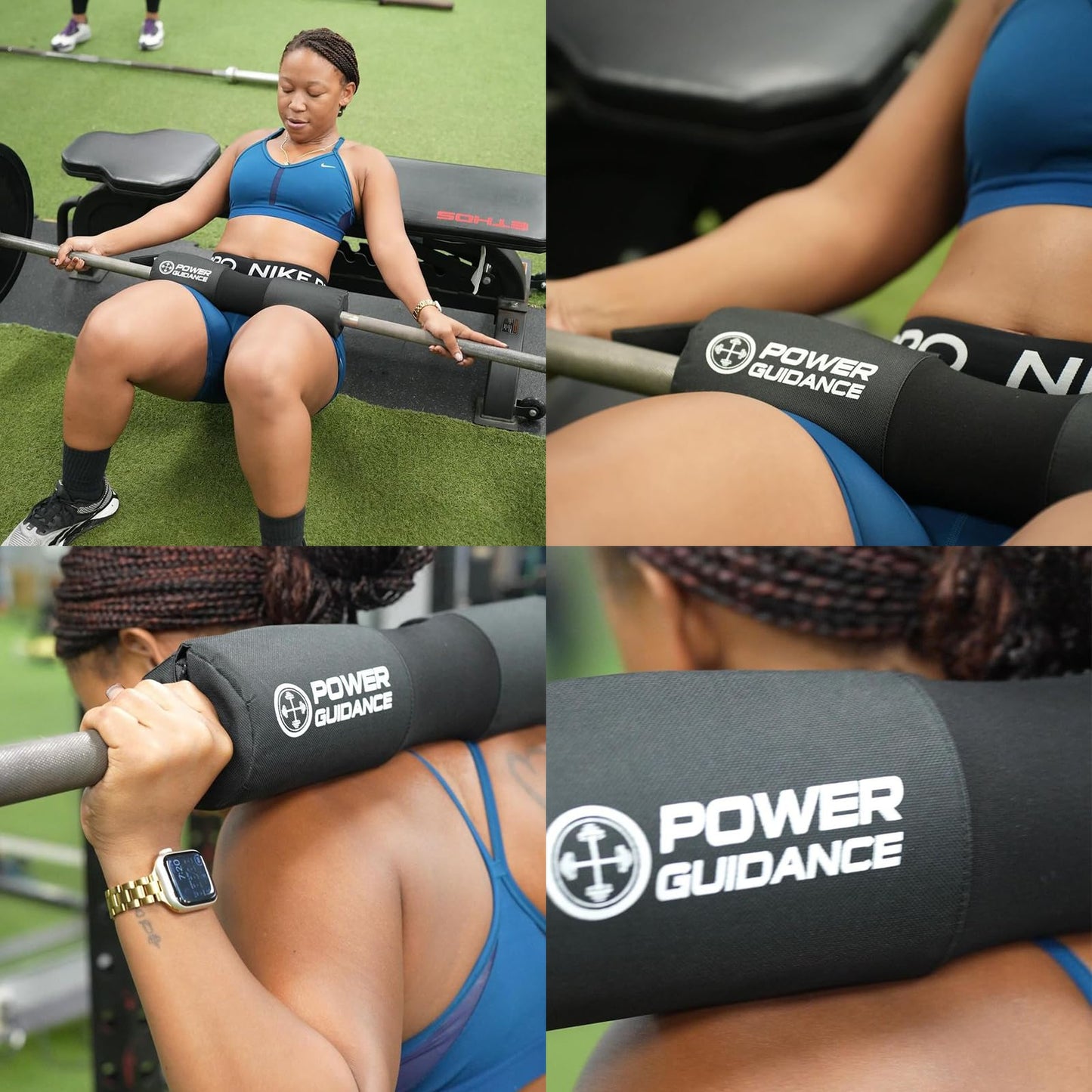 POWER GUIDANCE Barbell Squat Pad - Neck & Shoulder Protective Pad Anti-Skid Points for Squats, Lunges, Hip Thrusts, Weightlifting - Fit Standard and Olympic Bars, Black