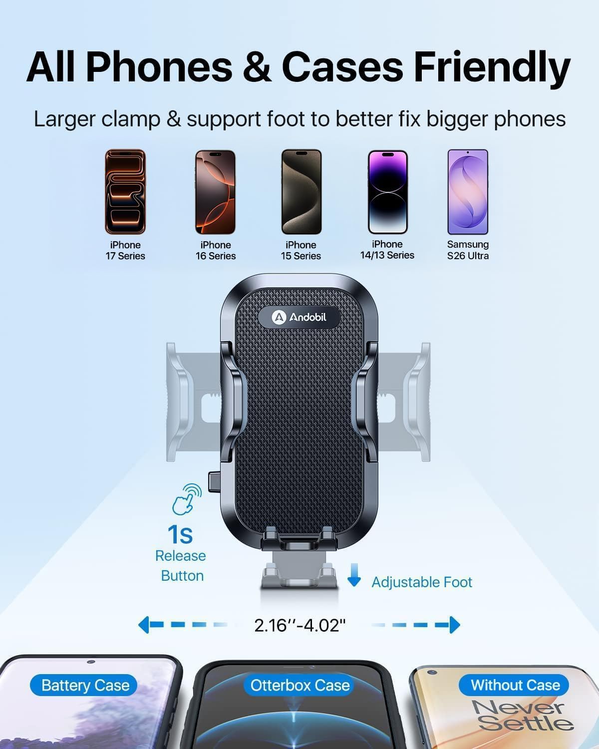 andobil 89+ LBS 2026 True Military-Grade Phone Holders for Your Car Strongest Suction & Clip Ultimate Car Phone Holder