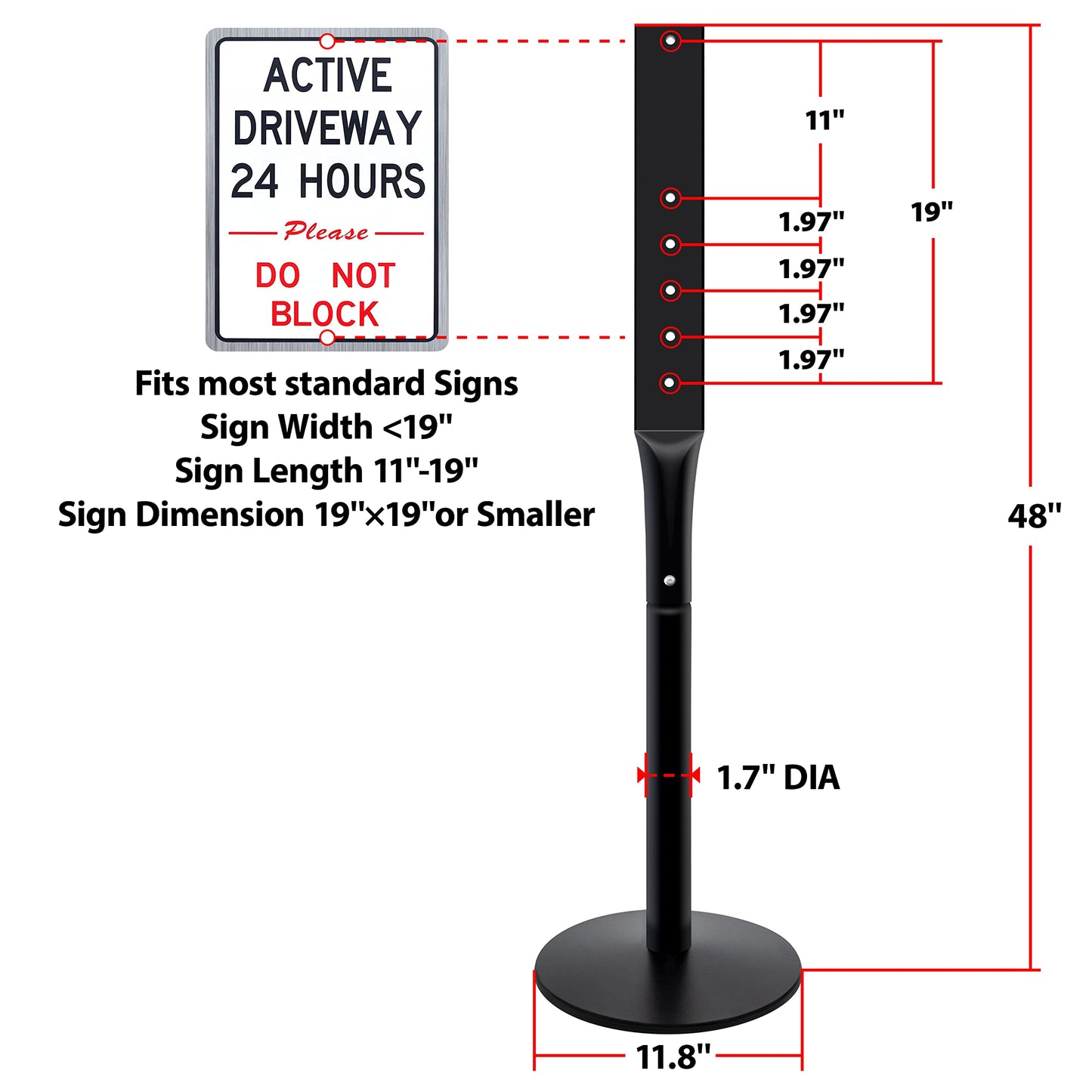 VAIIGO 2Pack Heavy Duty Cast Iron Sign Stand - 48" Outdoor Portable Pedestal Post - Display Road Sign, Construction Sign Holder (Black)