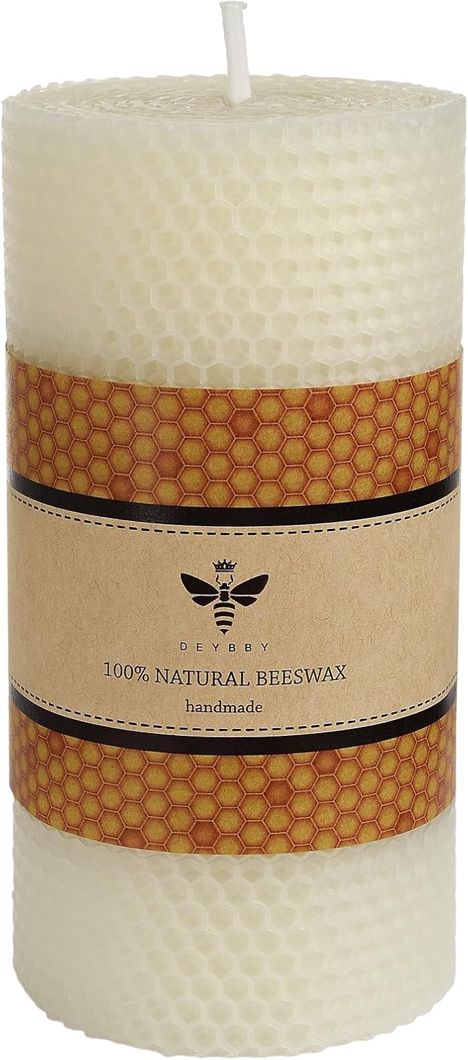 White Beeswax Pillar Candle - Handmade Pure Beeswax Rolled Candle for Gift & Home Decor (3×6 in)