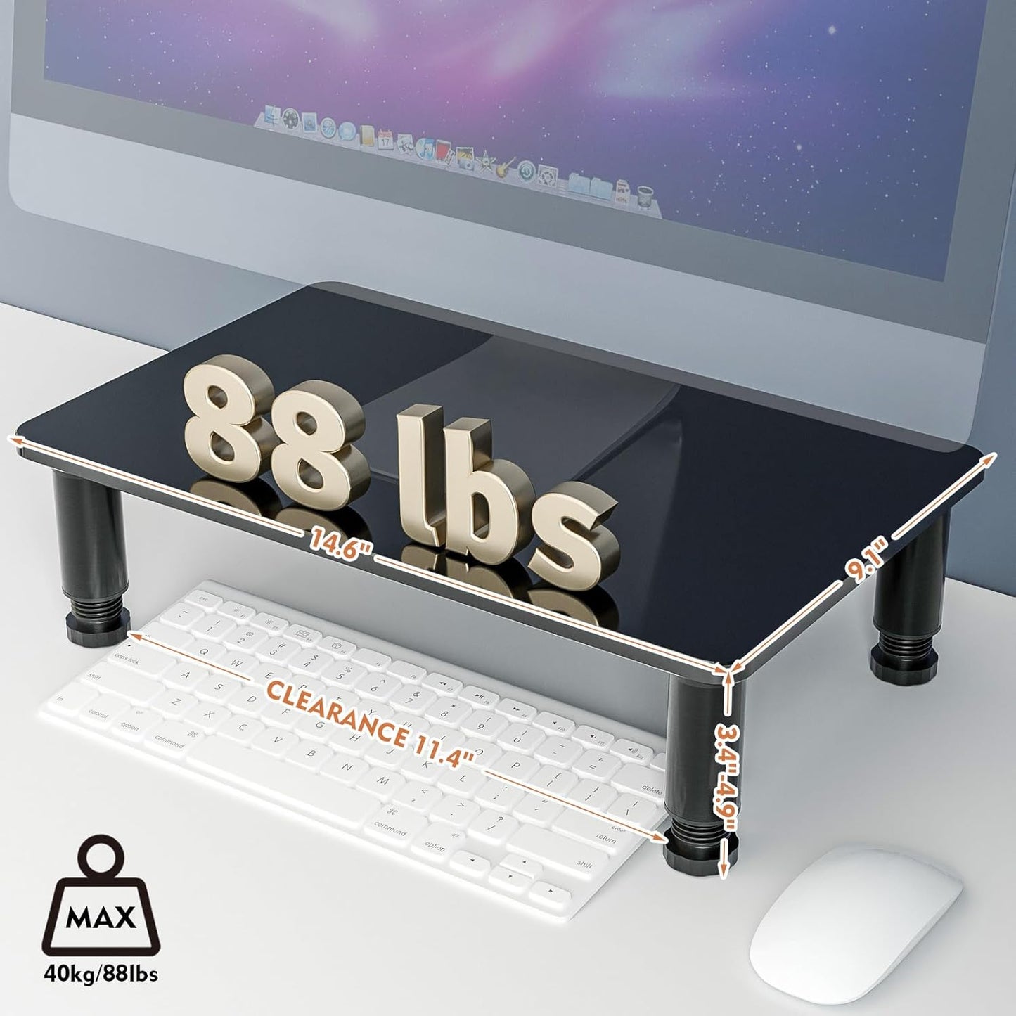 HD01B-002 Glass Computer Monitor Stand Riser with Height Adjustable Multi Media Desktop Stand for Flat Screen LCD LED