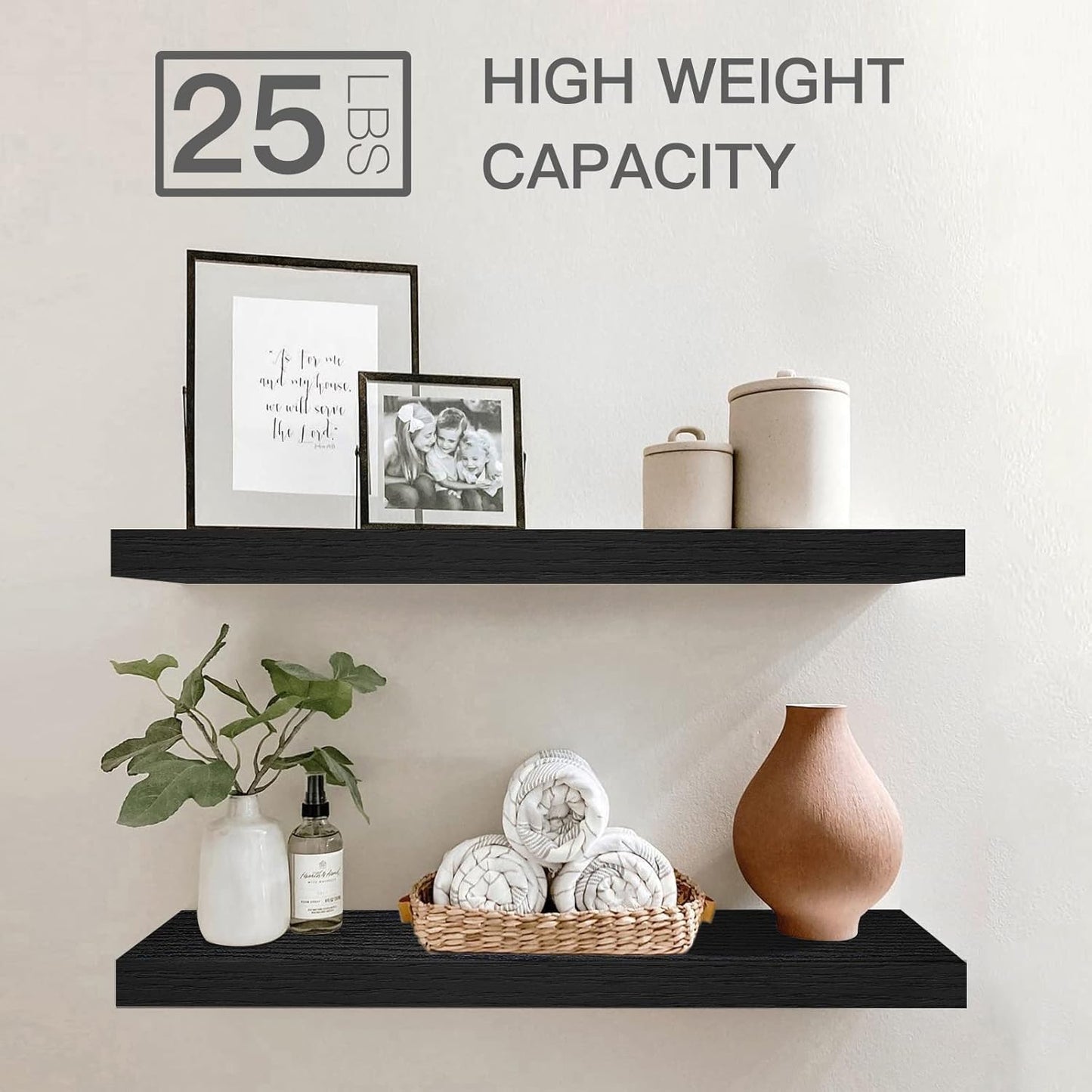 QEEIG Floating Wall Shelves - Stylish Black Home Decor | Set of 2, 23.6" Long for Bathroom, Kitchen & Living Room