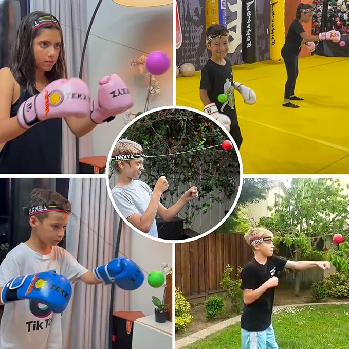 TEKXYZ Boxing Reflex Ball, 2 Difficulty Levels Boxing Ball with Headband, Perfect for Reaction, Agility, Punching Speed, Fight Skill and Hand Eye Coordination Training