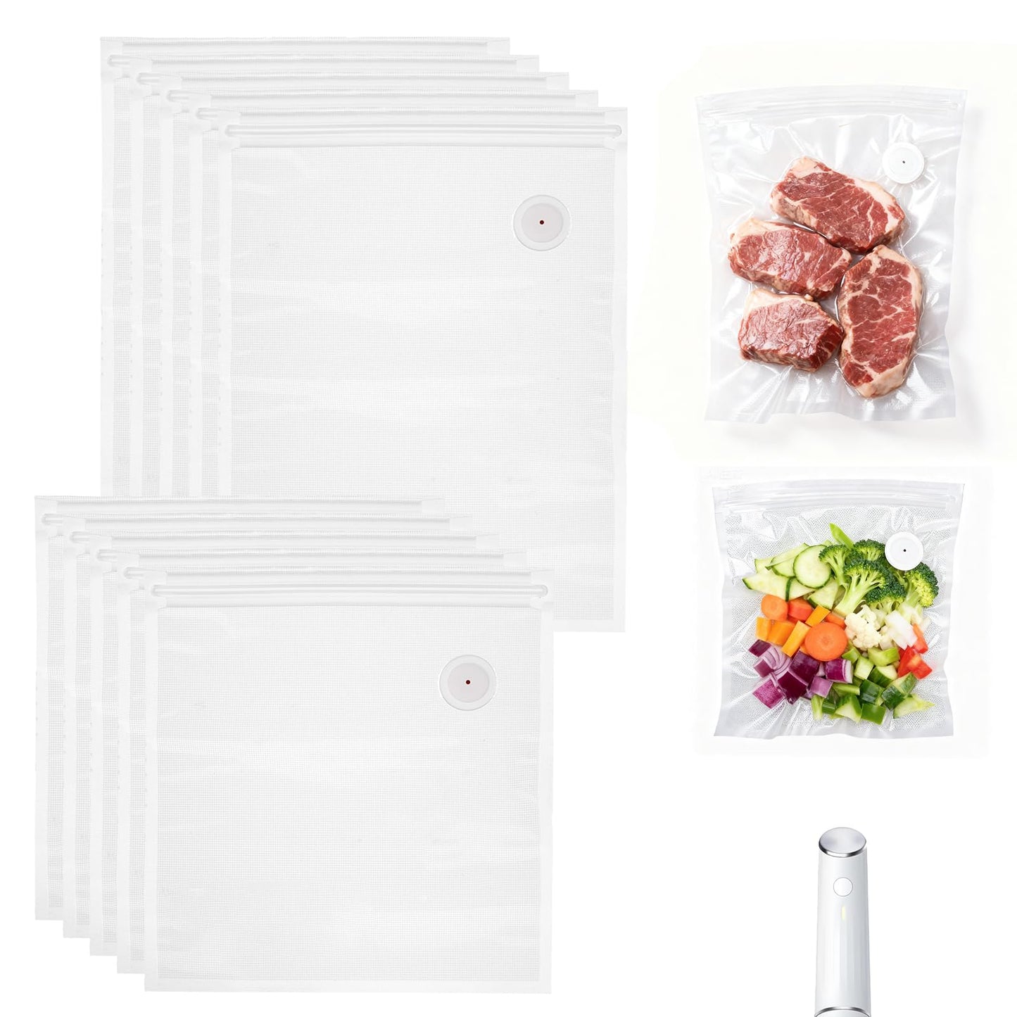 Vacuum Sealer Bags Compatible with Chef Preserve,10PCS Reusable Food Grade And Leak-Proof Storage Bags,Clear,5pcs (10.24 * 11.02 in),5pcs(10.24 * 13.39 in)