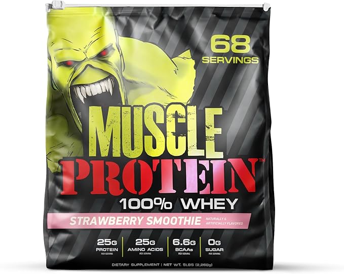 Muscle Protein Whey Powder [5 lbs/Pack of 1]??Cold Filtered, 25g Pure Protein, 6.6g BCAAs (Packaging May Vary) (5LB, Strawberry)