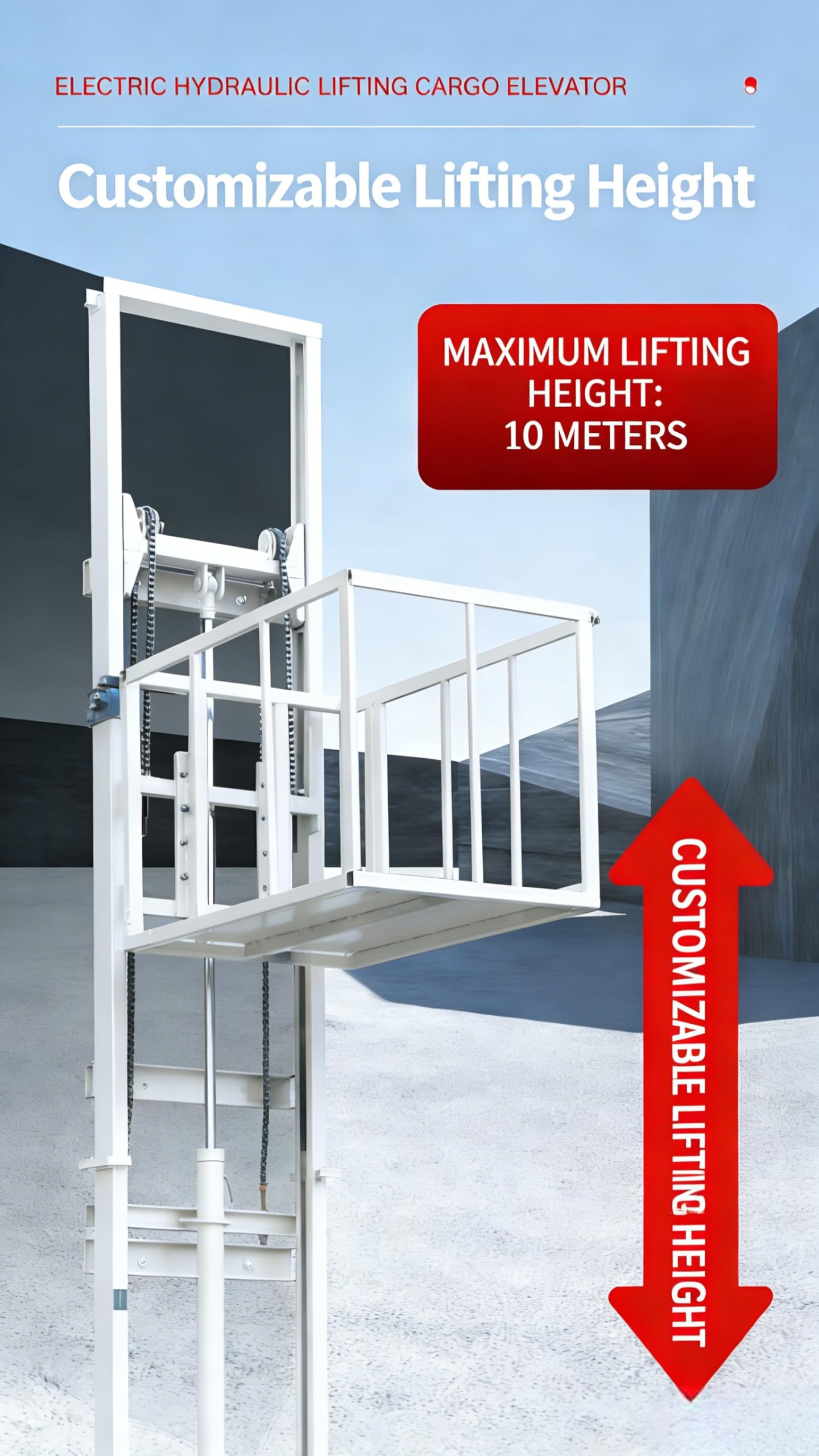 Anti-Crush Protection 1Ton/2200Lbs Load Electric Hydraulic Lift Platform, Wall Mounted Freight Elevator Rail Hoist for Factory Warehouse Home Use(9.8FT)