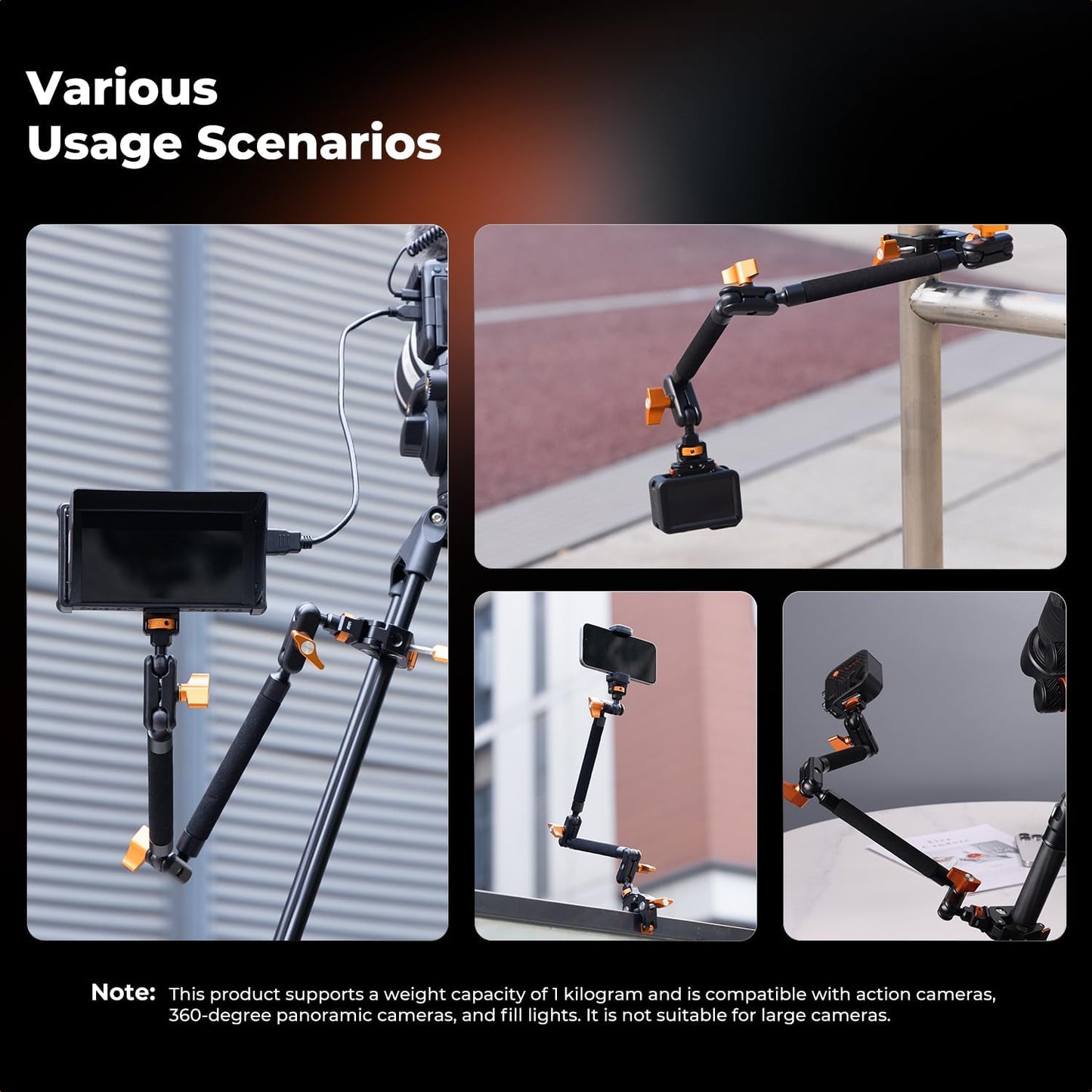 K&F CONCEPT 22" Magic Arm Clamp Kit, Overhead Desk Camera Mount, Long Articulating Friction Boom Arm for Phone, Action