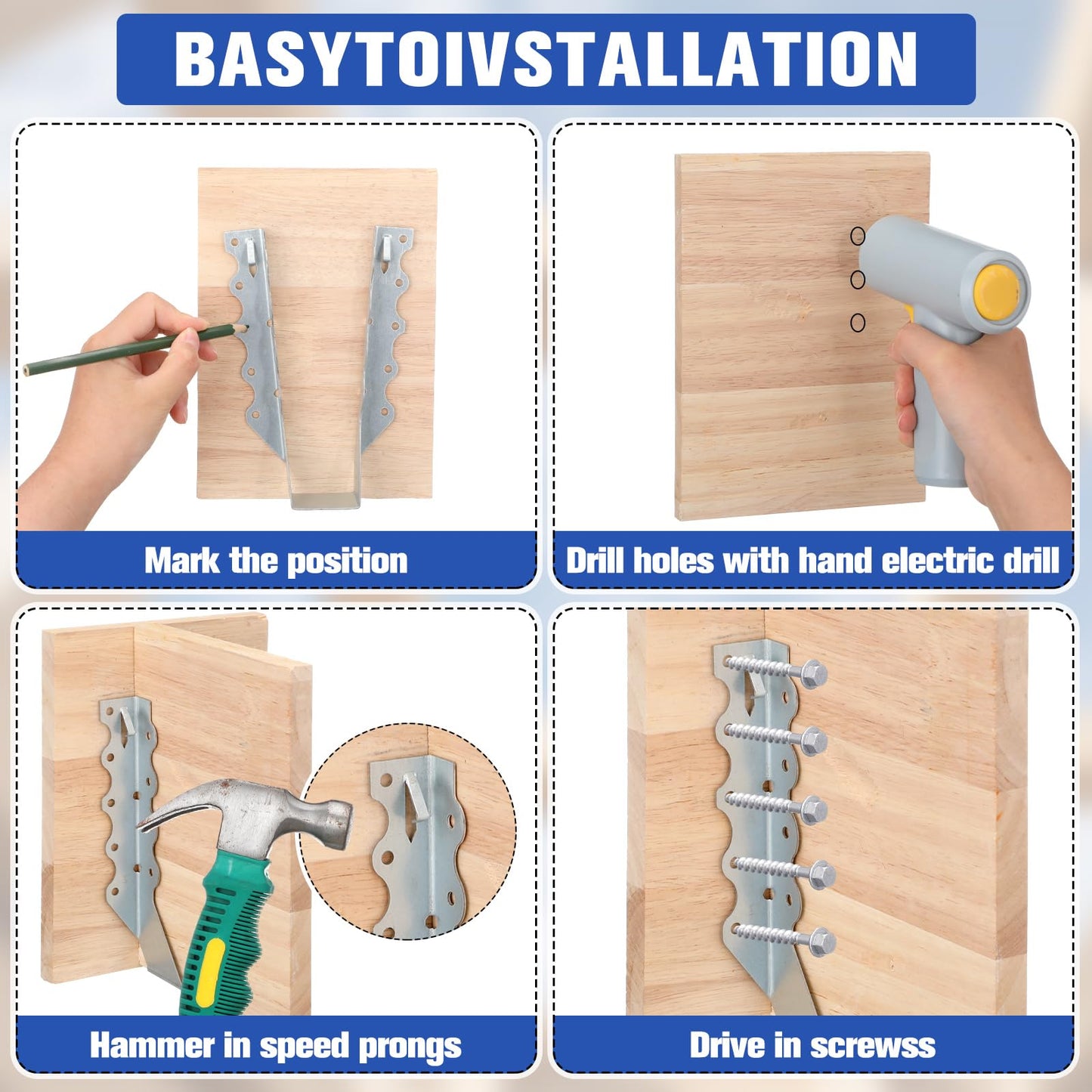 Moxweyeni 30 Pcs 2 x 8 Joist Hangers with 250 Pcs Screws Face Mount Joist Hangers and Nails Set Heavy Duty Galvanized Steel Rafter Brackets Hurricane Ties for Wood, Floor Deck, Ceililng