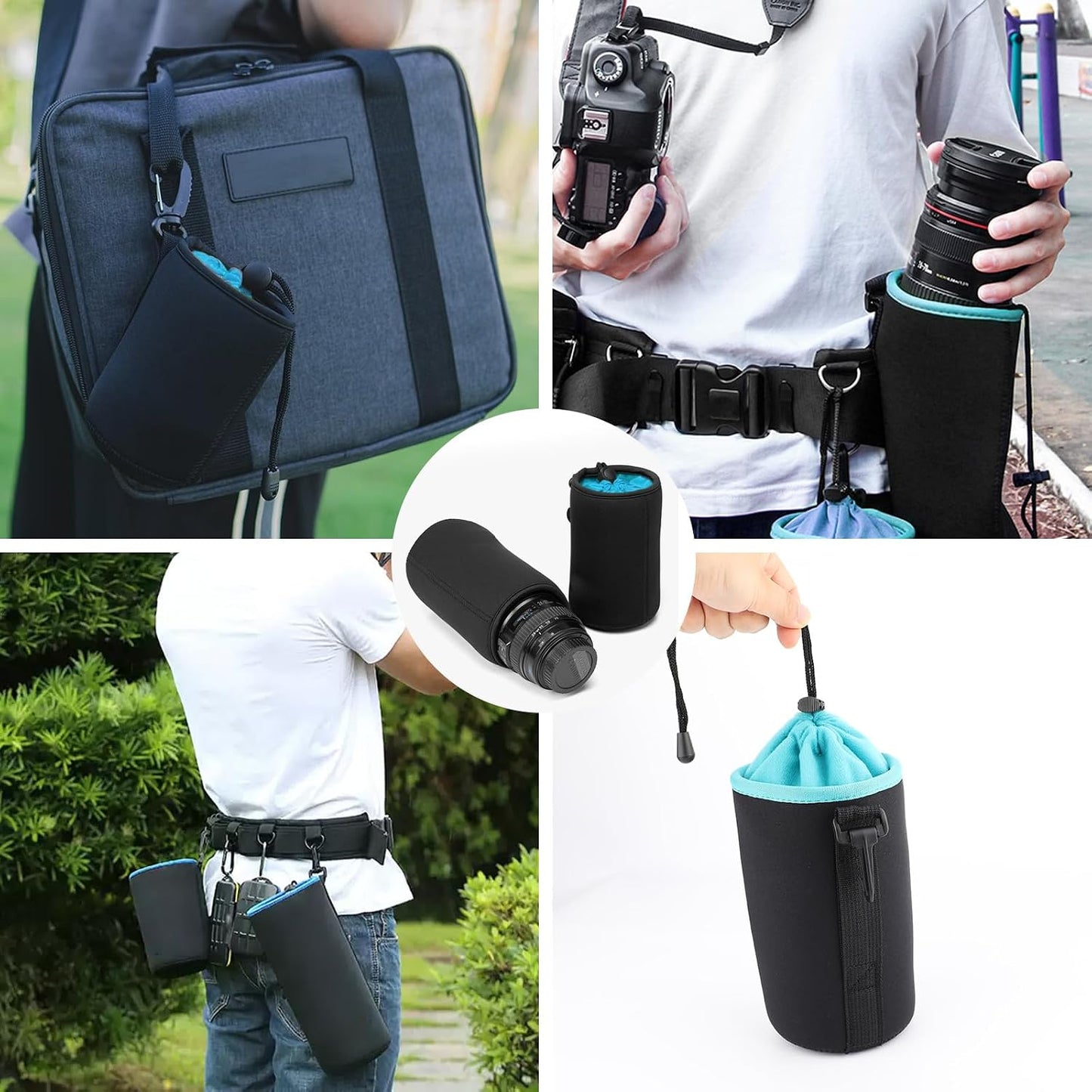 Sopoloray 4Pcs Bag,4 Set Camera Lens Case Sizes Blue Water Resistant Protective Lens Pouch With Adjustable Drawstring