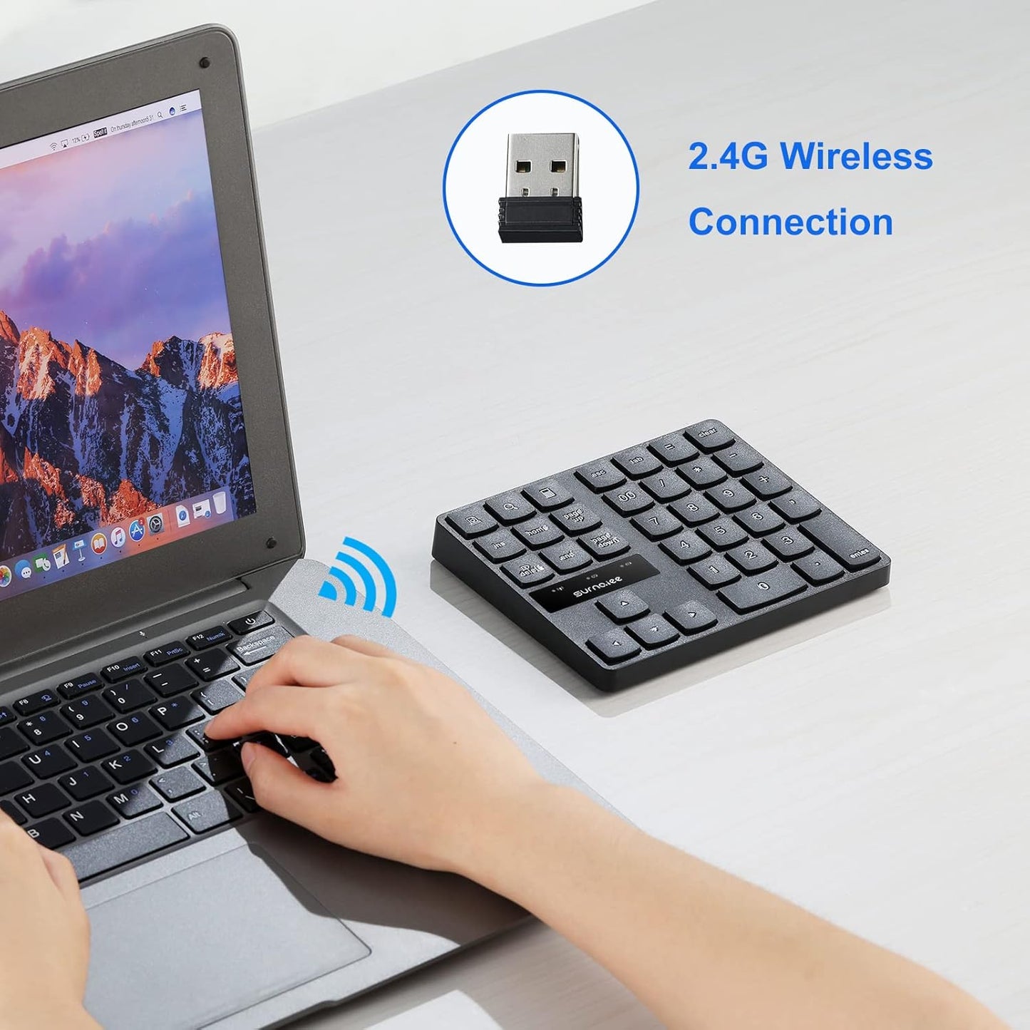 SurnQiee 2.4G 35-Keys Wireless Numeric Keypad, Rechargeable Number Pad for Efficient Data Input