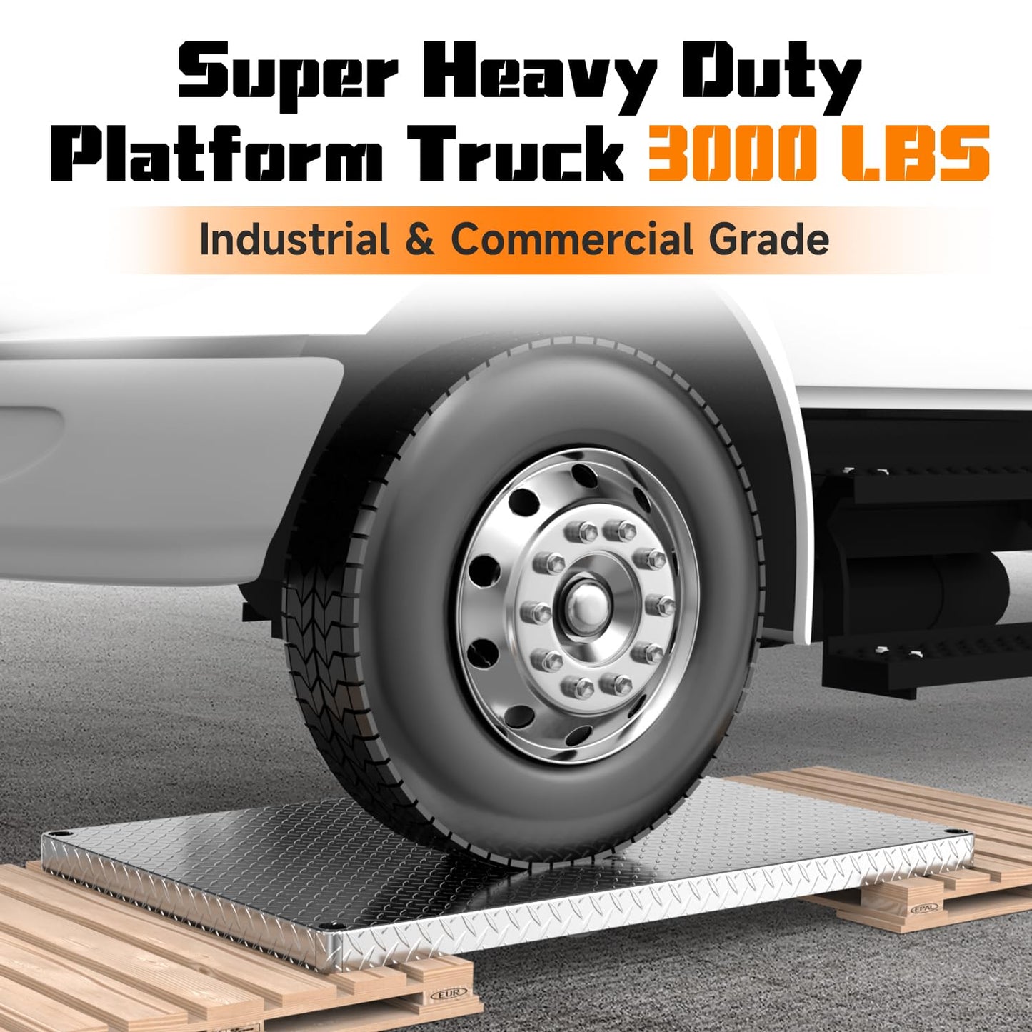 Heavy Duty Platform Truck 3000 lb Capacity, 44" x 28" Steel Flatbed Cart with 2 Detachable Handles, 6" Rubber Swivel Wheels, Industrial Push Dolly for Warehouse & Commercial Use