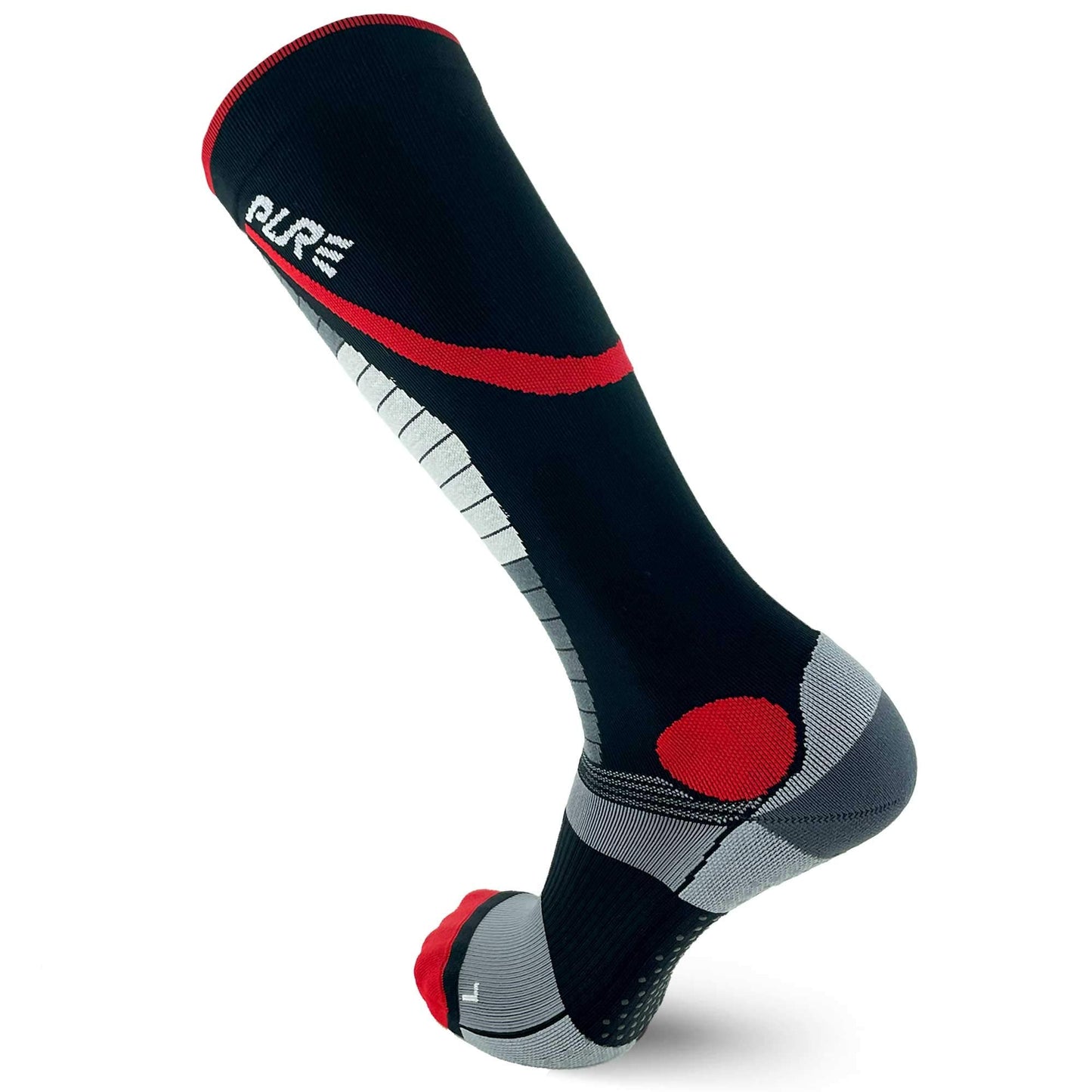 Pure Athlete Lifting Socks- Weightlifting Shin Guards, Deadlift Protector Compression Sock for Cross Training & Weightlift (Black/Red, Large)