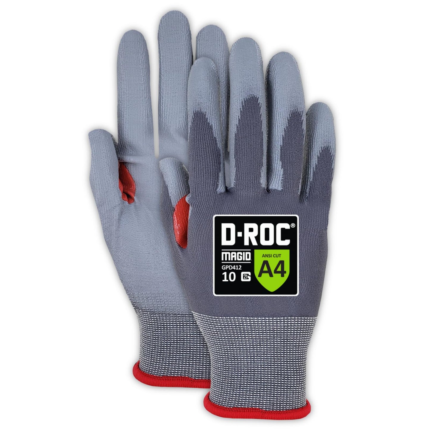 MAGID ROC 21G Ultra-Thin Polyurethane ANSI A4 Coated Work Glove, 12 Pair, Size 9/L, GPD412