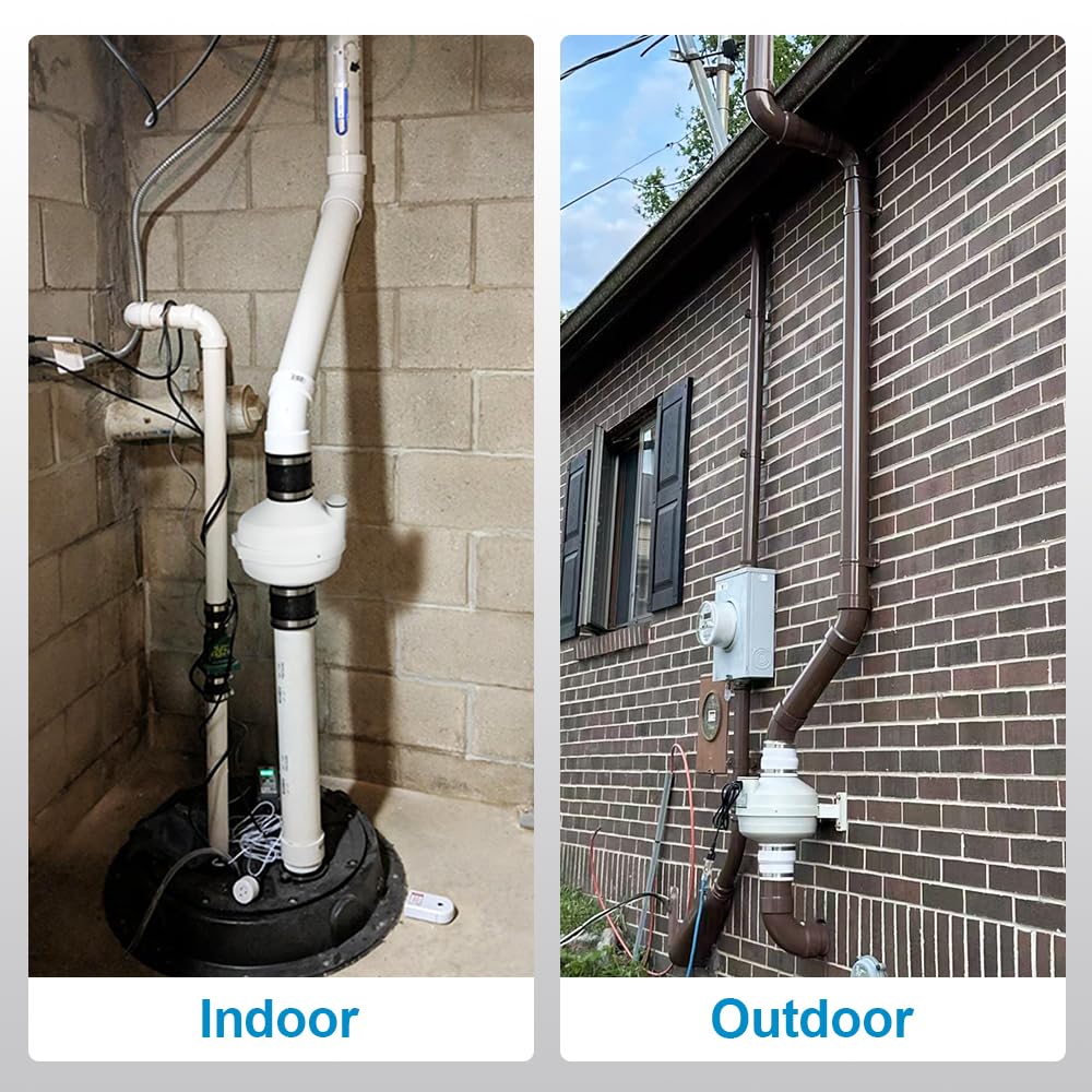 Rysmirs 4 to 3 inch Radon Mitigation System Kit - 2 Speed Radon Fan 240CFM | 168CFM with Rubber Couplings and Air Pressure Indicator, Quiet and Energy Efficient, Fits 3” Piping