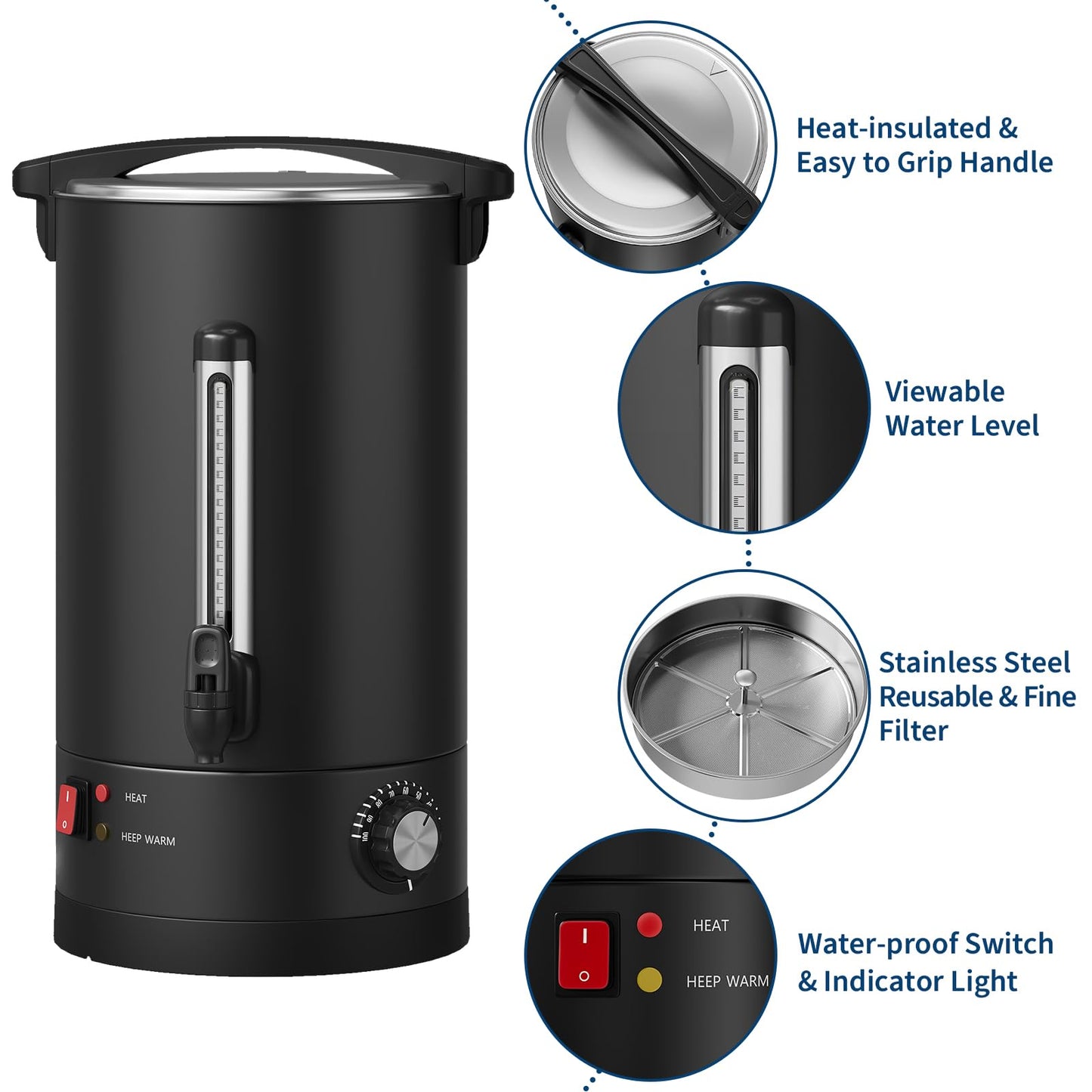 120-Cup Coffee Urn, 18L / 4.8Gal Double Wall Insulation Coffee Dispenser, Stainless Steel Large Hot Beverage Dispenser with Automatic Temperature Control & Faucet Commercial Coffee Urn, Black
