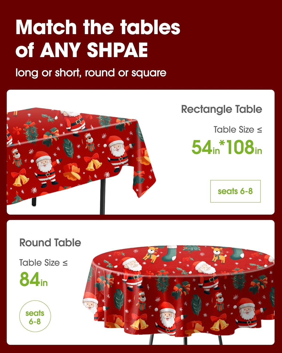 Pureegg Disposable Plastic Tablecloths - 10 Pack, 54 x 108 Inch, Sturdy & Leakproof, Christmas Red