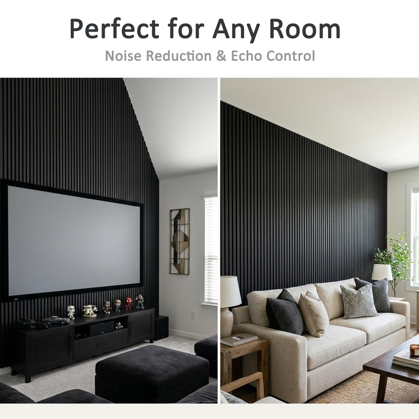 Wood Slat Wall Panels - 4 Pack 93.7" × 11" - Acoustic Panels Noise Reduction for Home Office Studio, 3D Fluted Sound Dampening Absorbing Panels, Matte Black