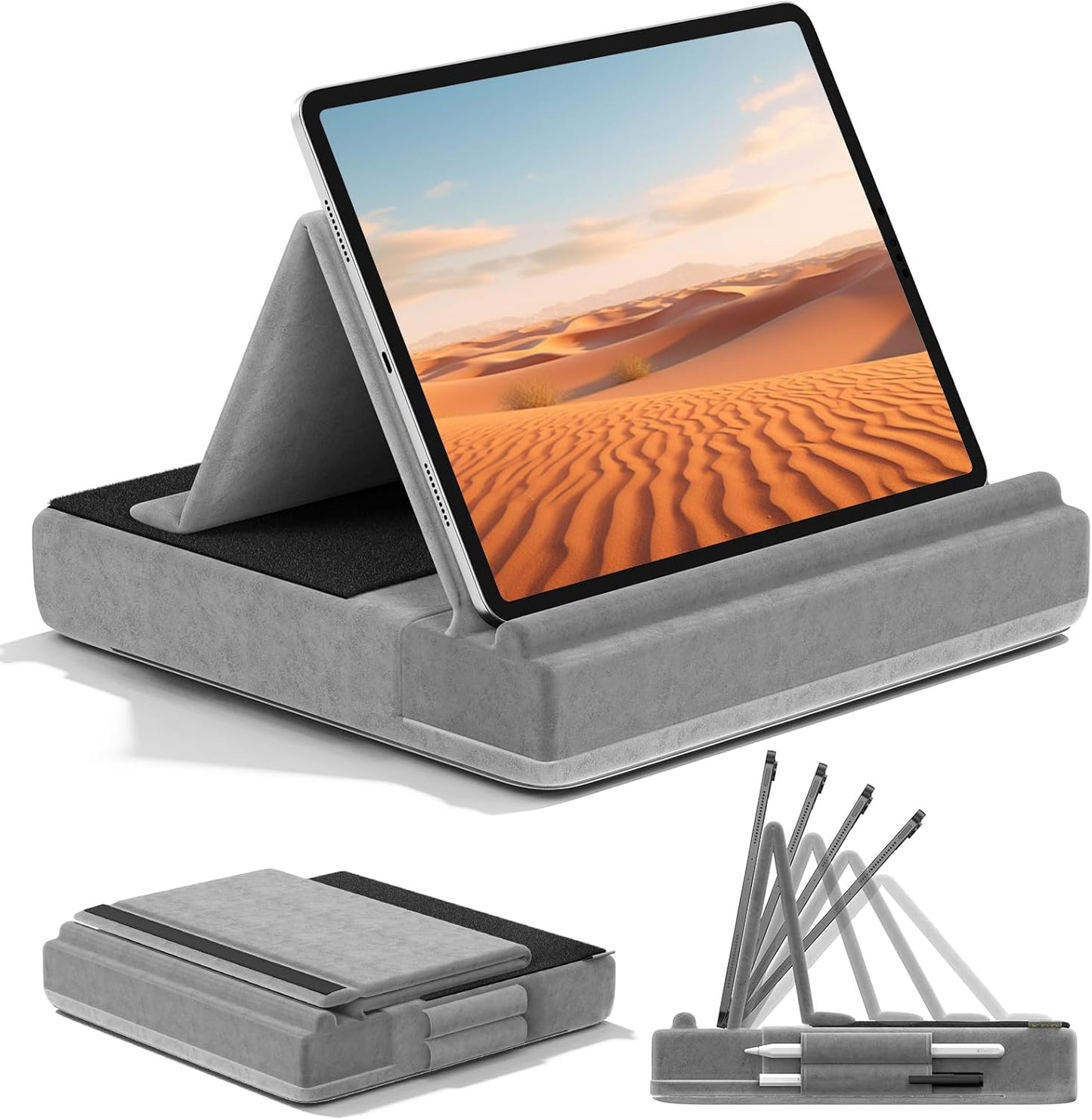 KDD 12.9, 10.5, 11, Tablet Pillow Stand, Multi-Angle Viewing Ipad Holder for Lap, Bed and Desk, Foldable Soft Pad Dock