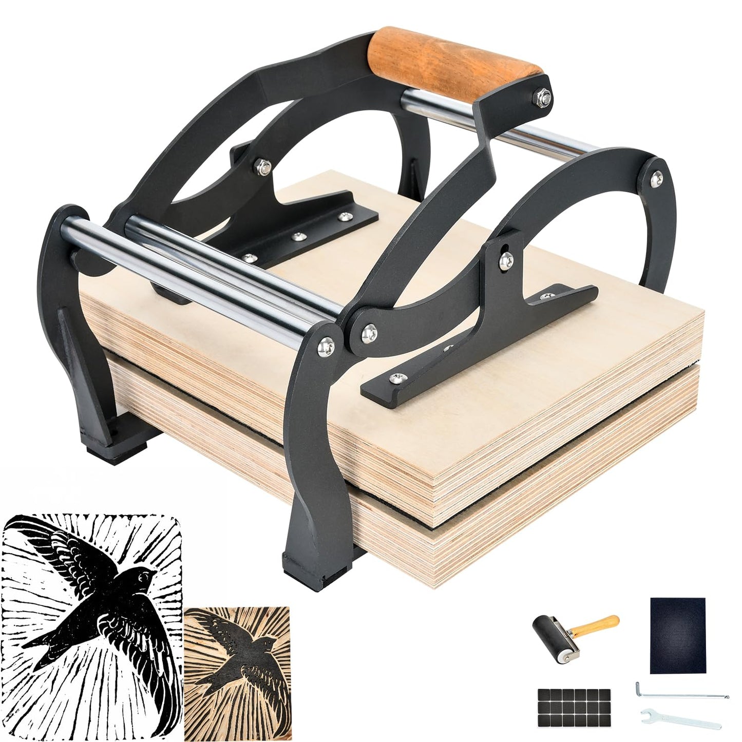 TOPOWN Linocut Printing Hand Lever Press Machine, Linocut Press Machine, Manual Hand Lever Printing Press for Linoleum Blocks with Felt Pad(fit up to 25mm Thick Blocks, A4, Black)