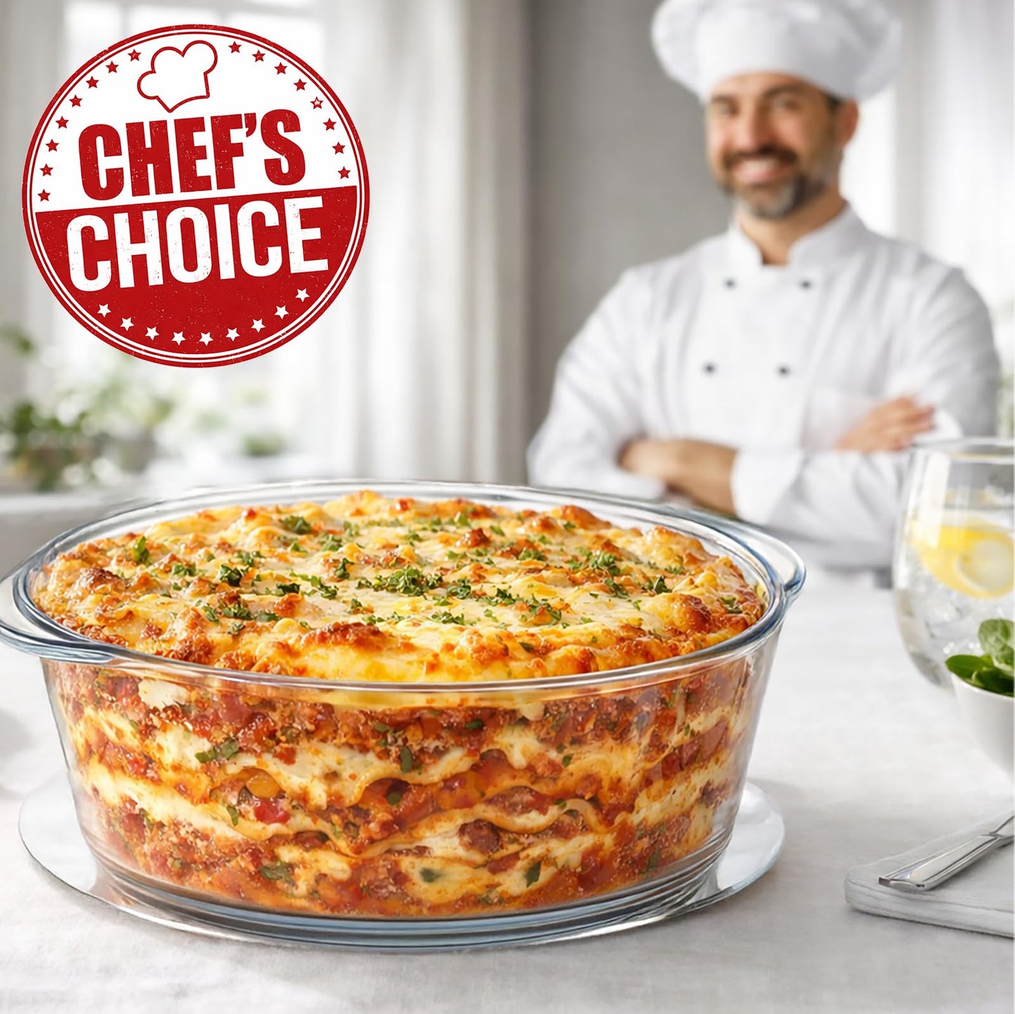 Ums 2.2 Quart Round Glass Baking Dish with Lid, Round Casserole Dishes for Oven with Lids, Borosilicate Glass Casserole Dish, Covered Casserole Dish with Lid, Food Storage Containers with Lids, Glass Storage Containers with Lids