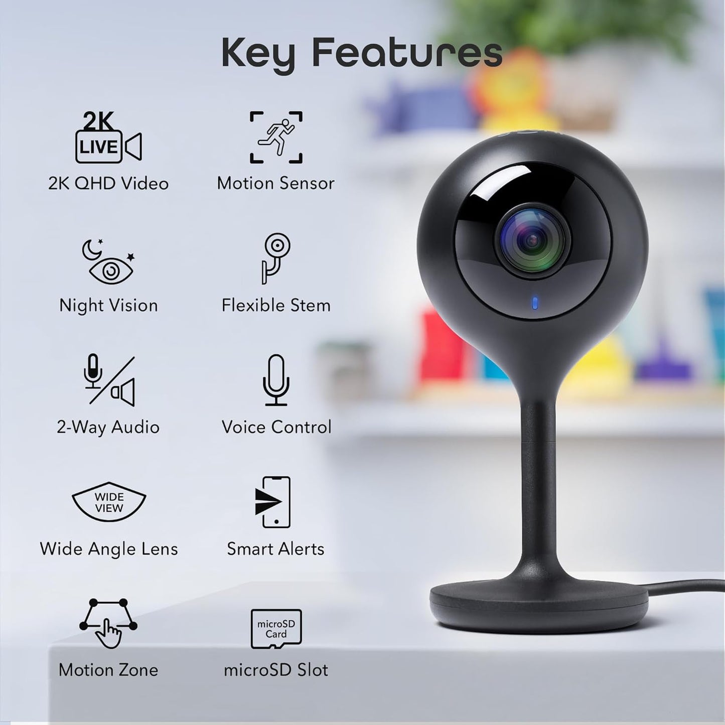 Geeni 2K 4MP 1440p 2-Way 10m Look Smart Indoor Security Camera Ultra HD WiFi Pet & Baby Monitor with Audio, Motion