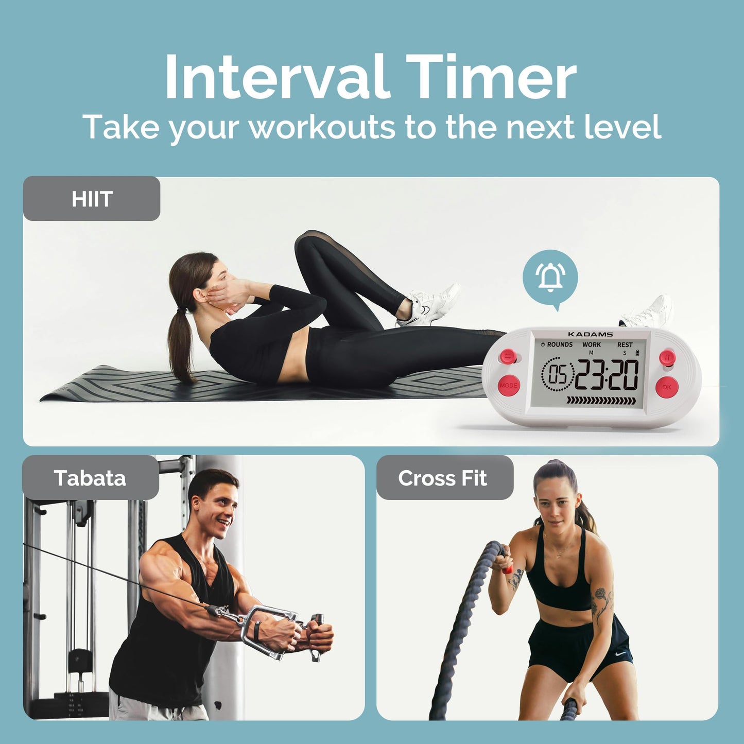 KADAMS Workout Interval Timer – HIIT, Tabata & EMOM Training with Visual Countdown Ring, Magnetic for Gym Home Workouts & Fitness