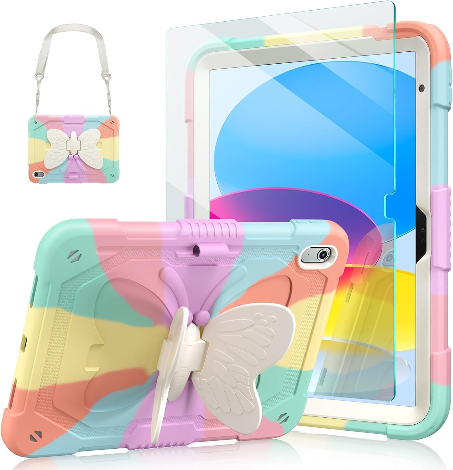 Ambison (A16) 11th/10th (2025/2022) 11''/10.9'' 9H Case for iPad Generation for Kids Girls with Tempered Glass Screen