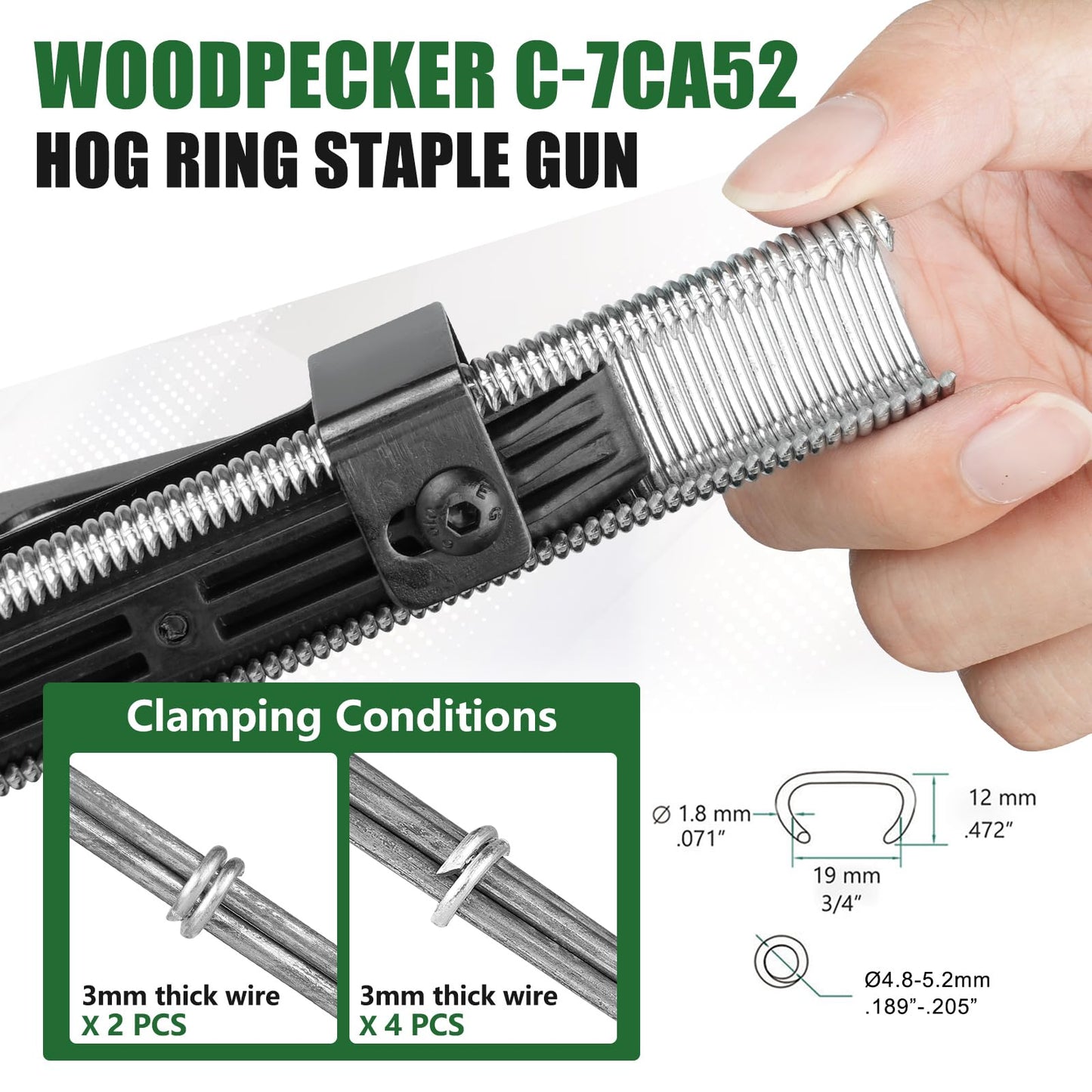 Woodpecker C-7CA 15 Gauge Pneumatic Hog Ring Gun Kit, 3/4" Crown Air Hog Ring Pliers, with1000PCS Hog Ring Staples for Cages, Fencing, Car Seats & Mattress (4.8-7mm Closure)