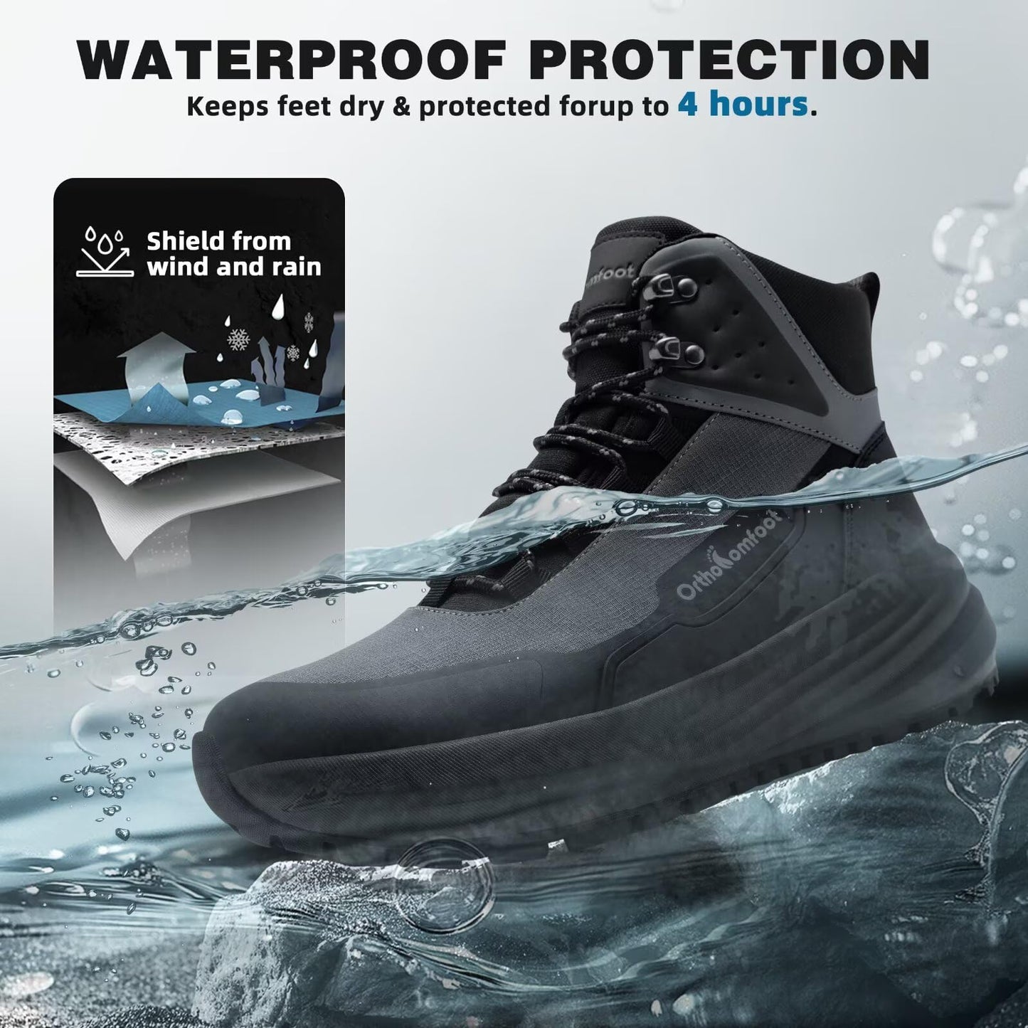 Men's Orthopedic Wide Hiking Boots: Comfortable Plantar Fasciitis Orthotic Arch Support Bunions Recovery Trail Sneakers, Leisure Gowalk Diabetic Stylish Standing Walking Shoes Black Size 11