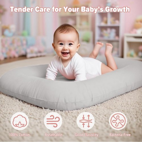 Baby Lounger - Bionic Organic Infant Lounger for Babies 0-24 Months | Soft Cotton & Breathable (Grey)