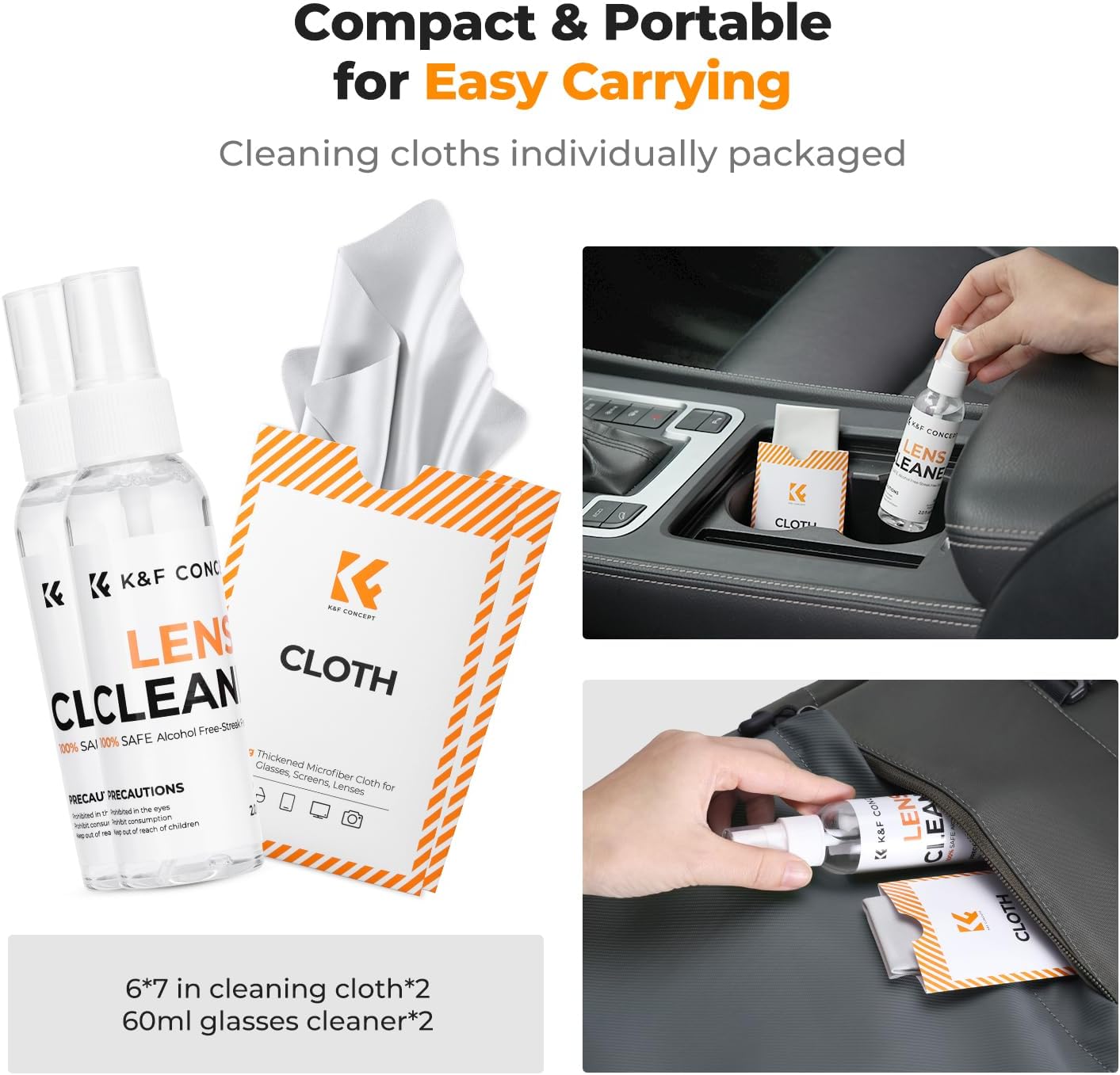 K&F CONCEPT 60ML x2 x2 Headset, Lens Cleaner Spray Kit | Glasses Cleaner + Microfiber Cleaning Cloth | Lens and Screen
