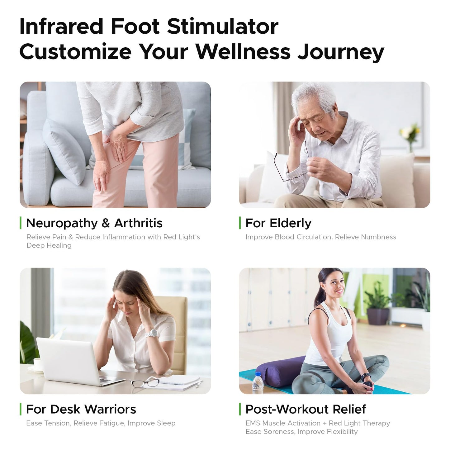 EMS Foot Massager with Infrared Therapy for Neuropathy & Pain Relief – Rechargeable Electric Muscle & Nerve Stimulator for Feet & Calves, Blood Circulation Booster, Plantar Fasciitis Relief
