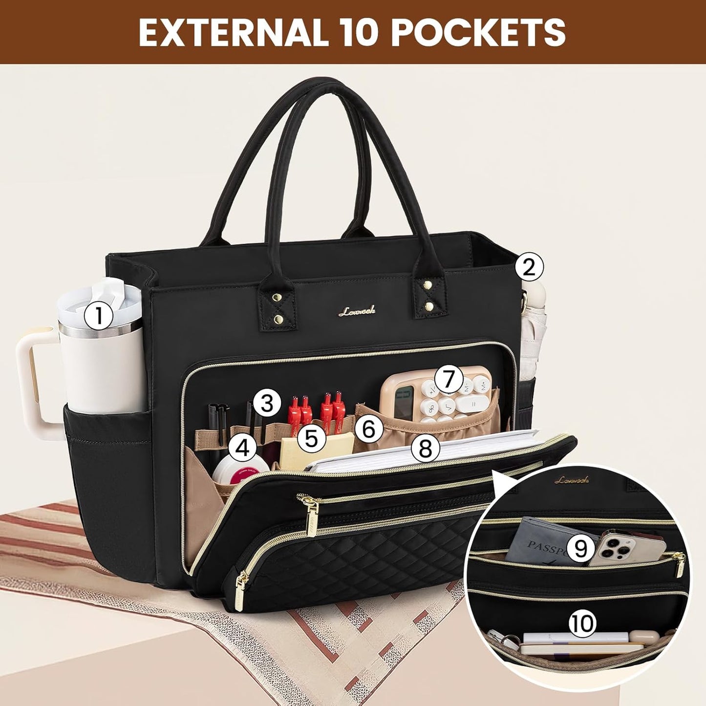 LOVEVOOK Teacher Tote Bag for Women Work, Laptop Bag Work Tote Bag Nurse Bags With Large Cup Holder, Professional
