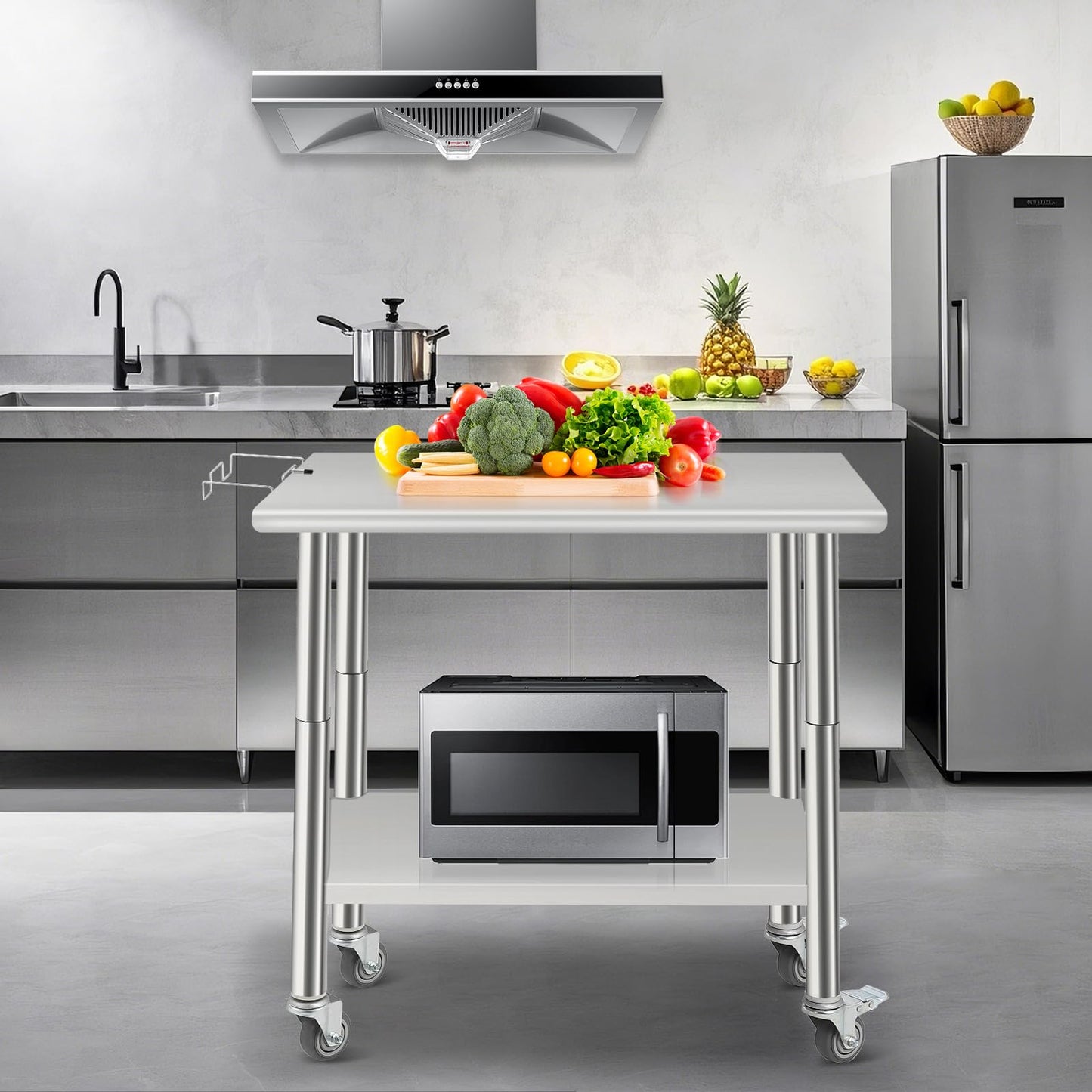 MilleLoom Stainless Steel Work Table with Wheels - 36"x24" Commercial Food Prep Table with Removable Trash Rack & Adjustable Undershelf, Heavy Duty Metal Worktable for Restaurant, Kitchen, Home