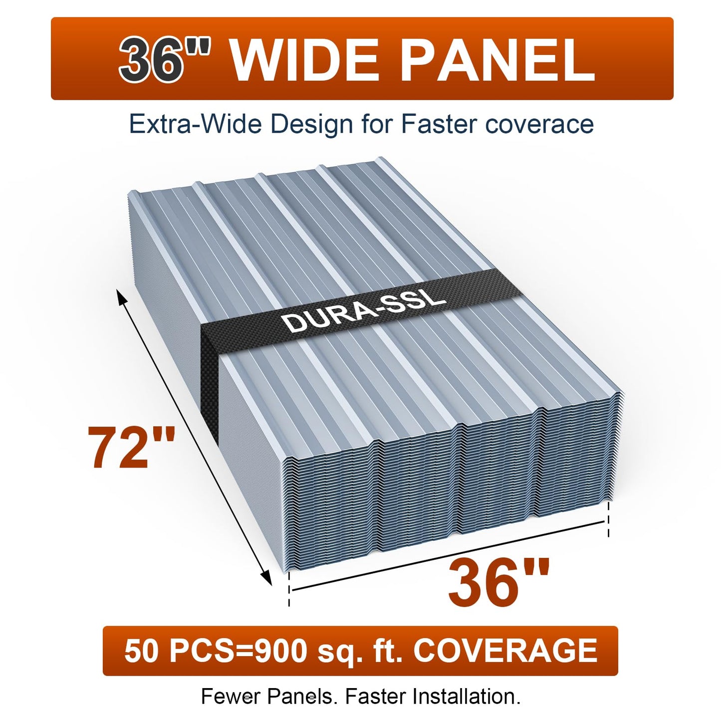 50 Pack Large Metal Roofing Panels, 72" x 36" Each, 900 Sq. Ft. Coverage, Corrugated Galvanized Roofing Panels for Residential Commercial Roofing, Fencing, Wall Siding (Silver)