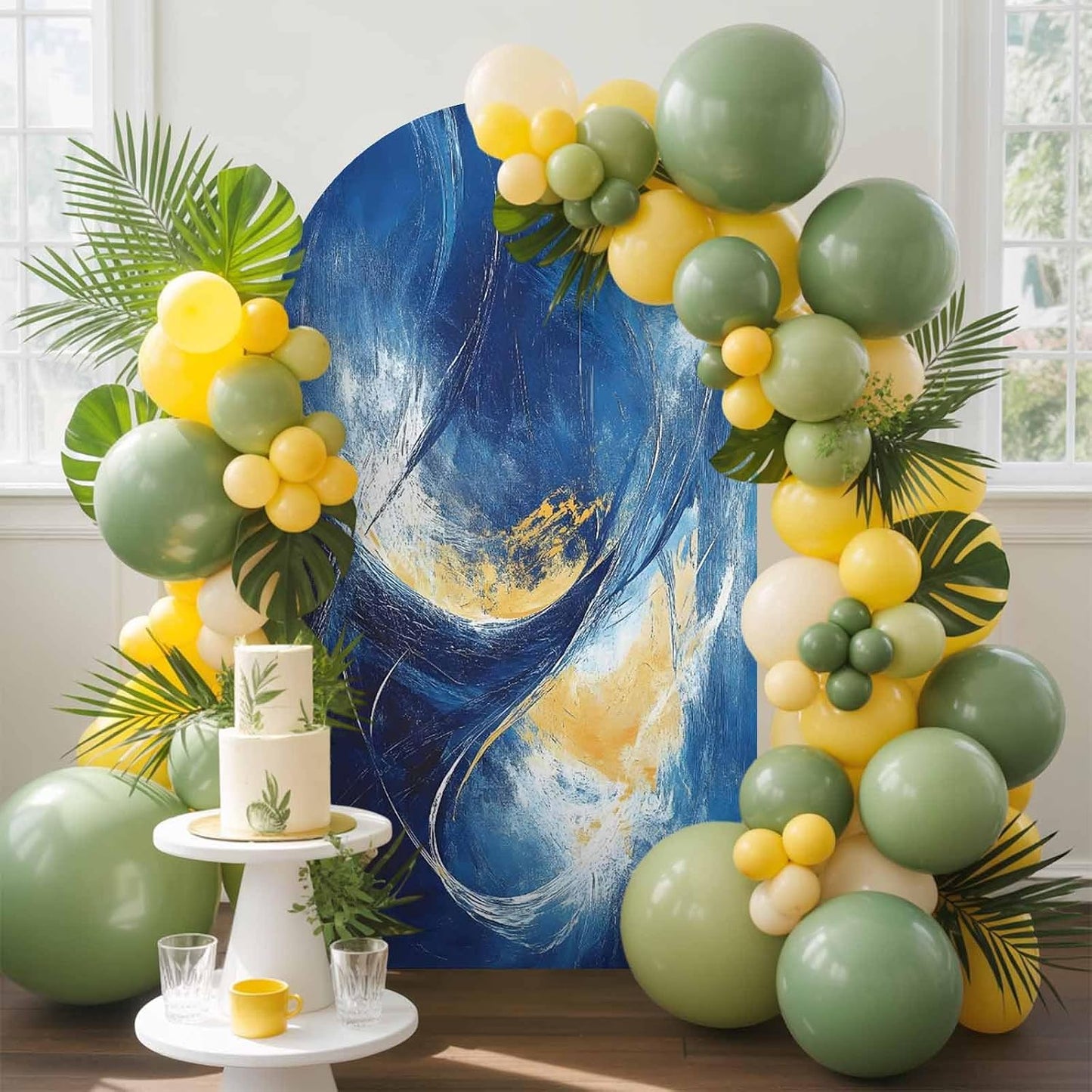 Jnbasdffb 6.6 Blue Yellow Abstract Wedding Arch Cover, Stretchy Spandex Arch Backdrop Stand Covers FT, Modern Oil