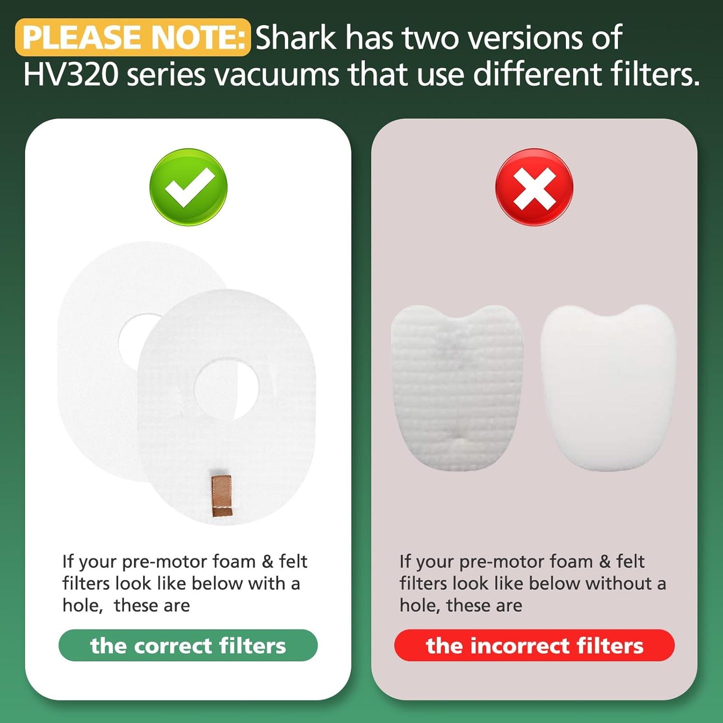 Shark | 2-Pack Foam & Felt Filter Replacement Kit for Rocket Vacuum Models HV300-HV310